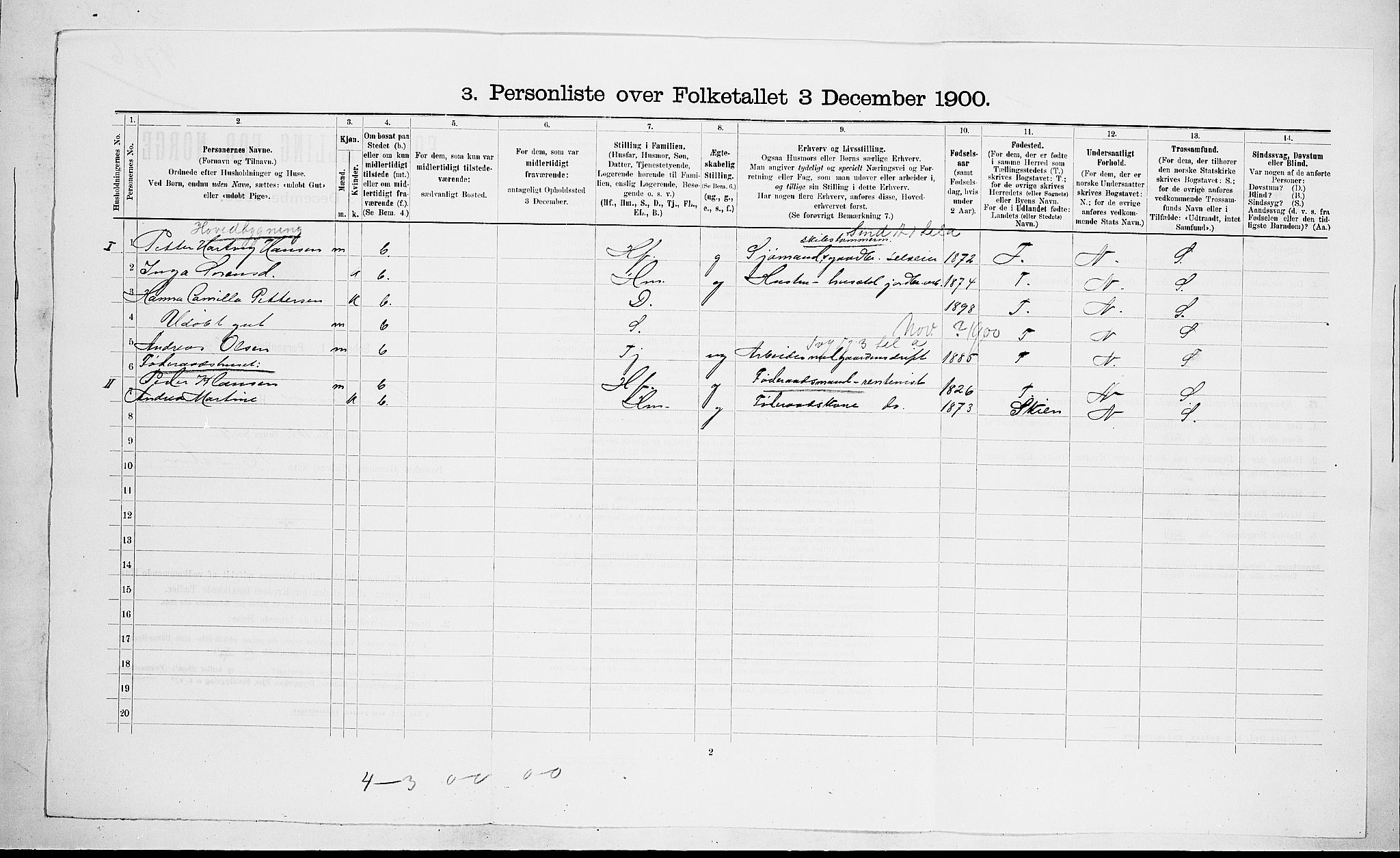 RA, 1900 census for Brunlanes, 1900, p. 1083