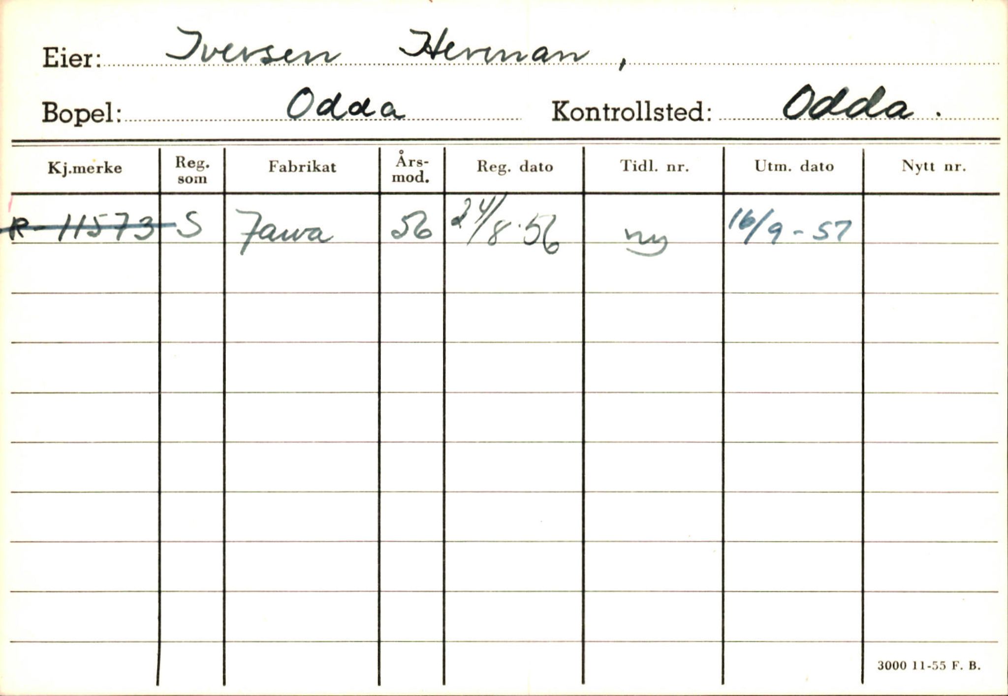 Statens vegvesen, Hordaland vegkontor, AV/SAB-A-5201/2/Hc/L0002: Eierkort Hardanger - I-P, 1928-1960, p. 15