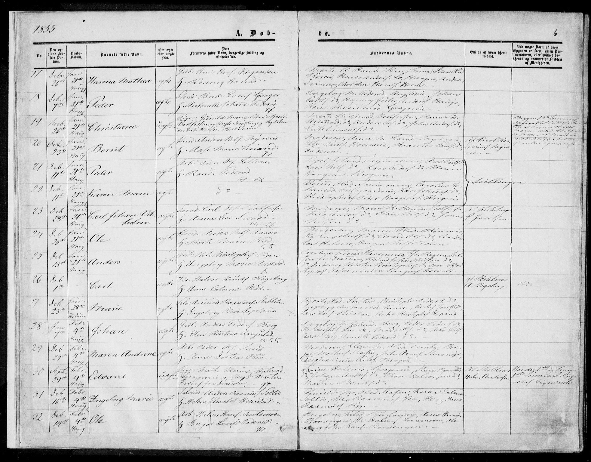 Eiker kirkebøker, SAKO/A-4/F/Fa/L0015a: Parish register (official) no. I 15A, 1854-1860, p. 6