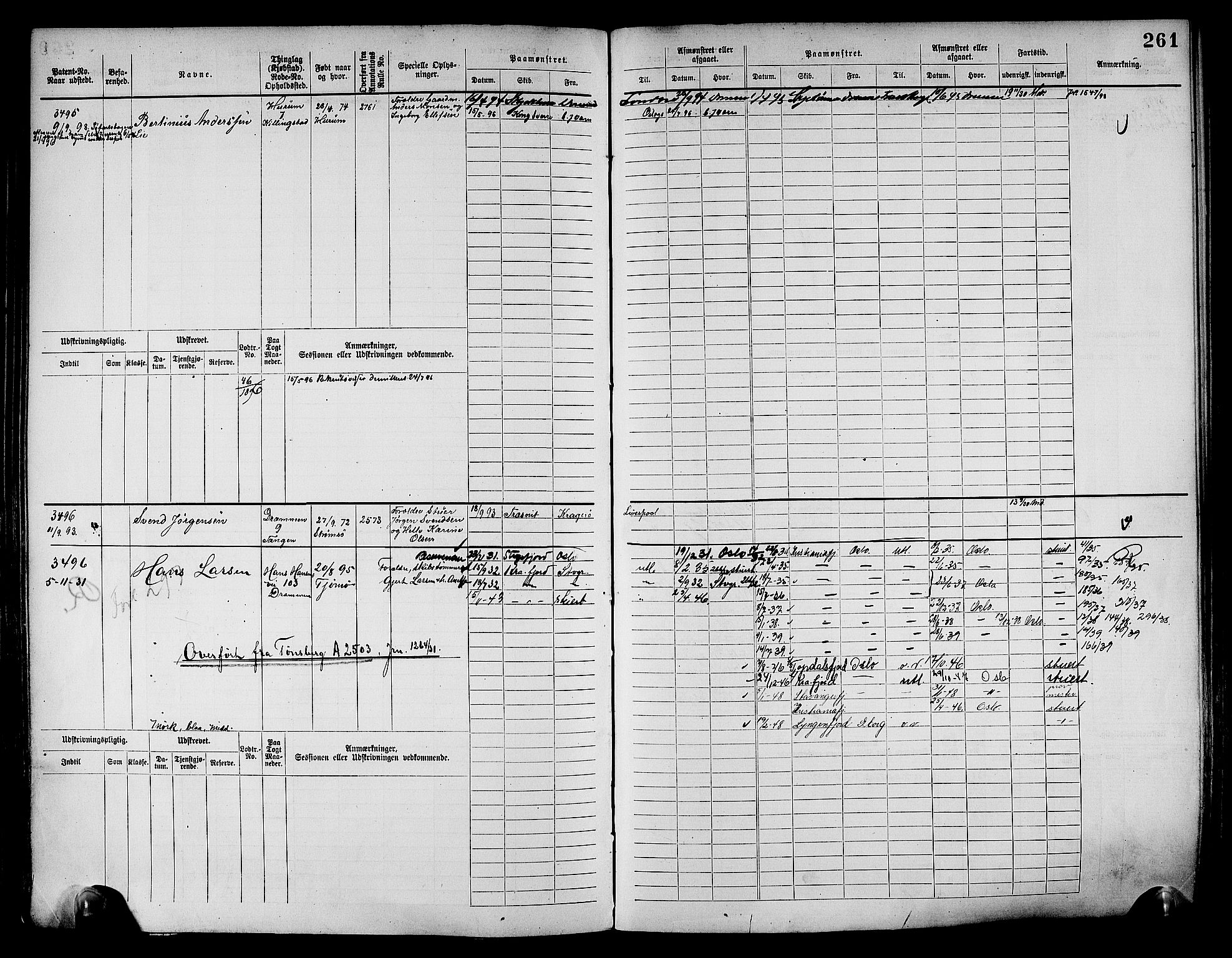 Drammen innrulleringsdistrikt, SAKO/A-781/F/Fc/L0004: Hovedrulle, 1885, p. 267