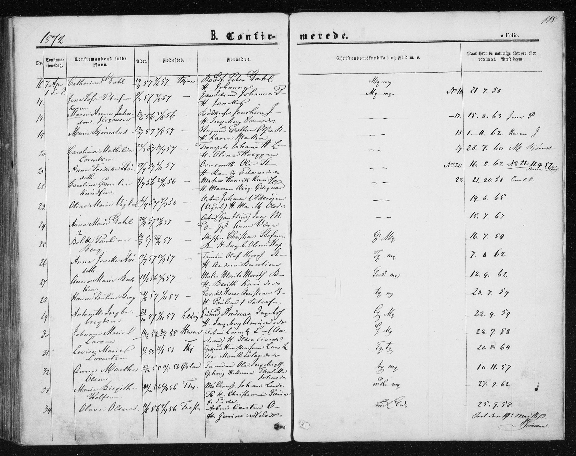 Ministerialprotokoller, klokkerbøker og fødselsregistre - Sør-Trøndelag, AV/SAT-A-1456/602/L0114: Parish register (official) no. 602A12, 1856-1872, p. 118