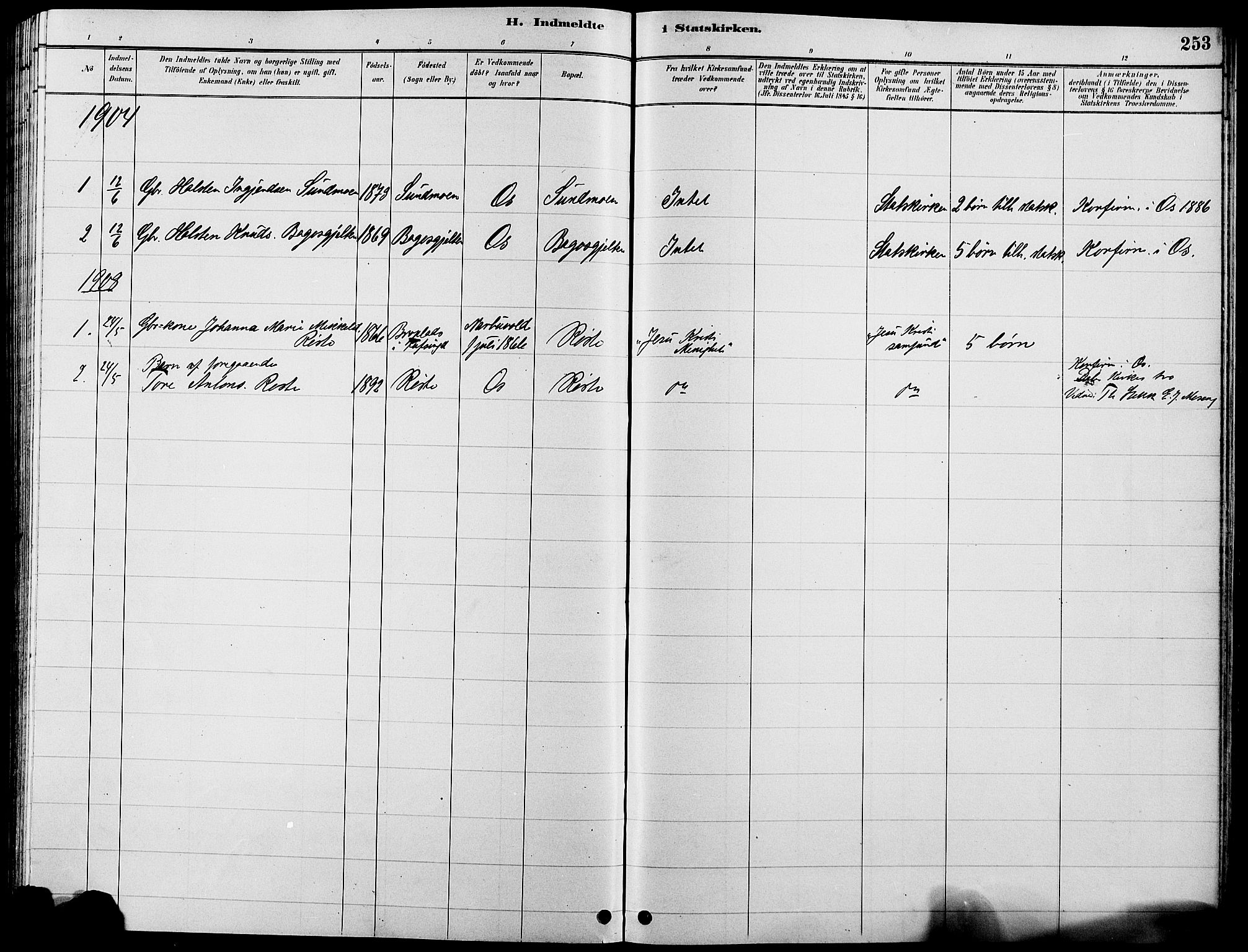 Tolga prestekontor, AV/SAH-PREST-062/L/L0008: Parish register (copy) no. 8, 1887-1912, p. 253