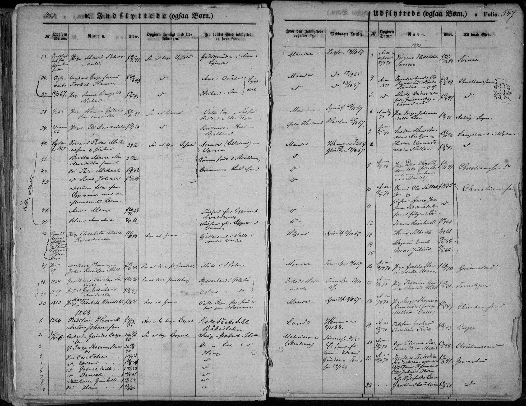 Mandal sokneprestkontor, SAK/1111-0030/F/Fa/Faa/L0014: Parish register (official) no. A 14, 1859-1872, p. 547