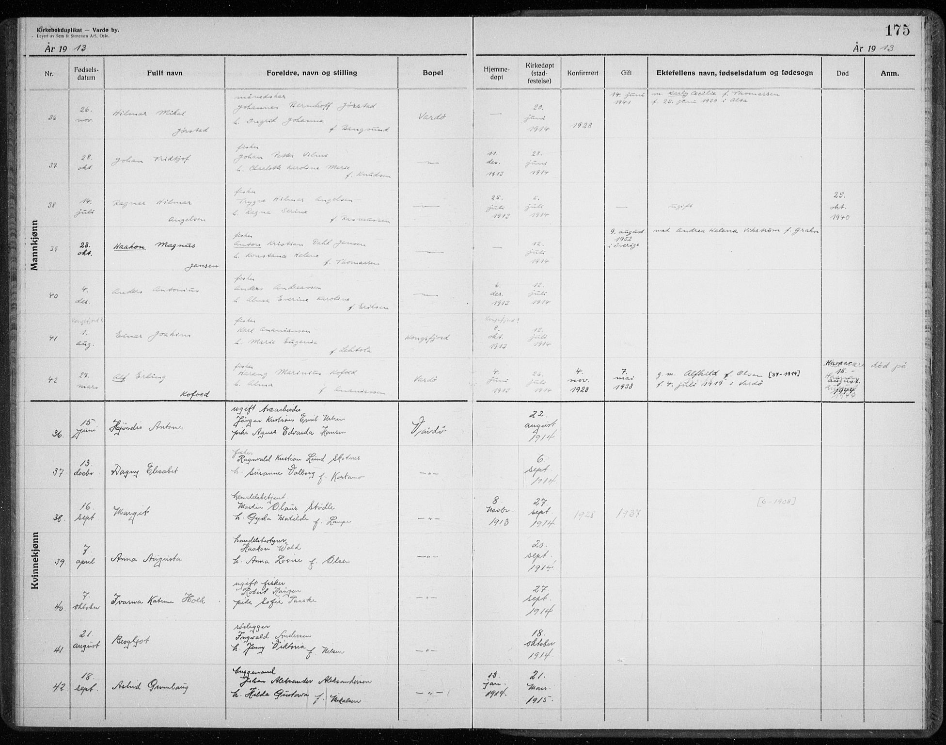 Vardø sokneprestkontor, AV/SATØ-S-1332/H/Hc/L0001kirkerekon: Other parish register no. 1, 1900-1914, p. 175