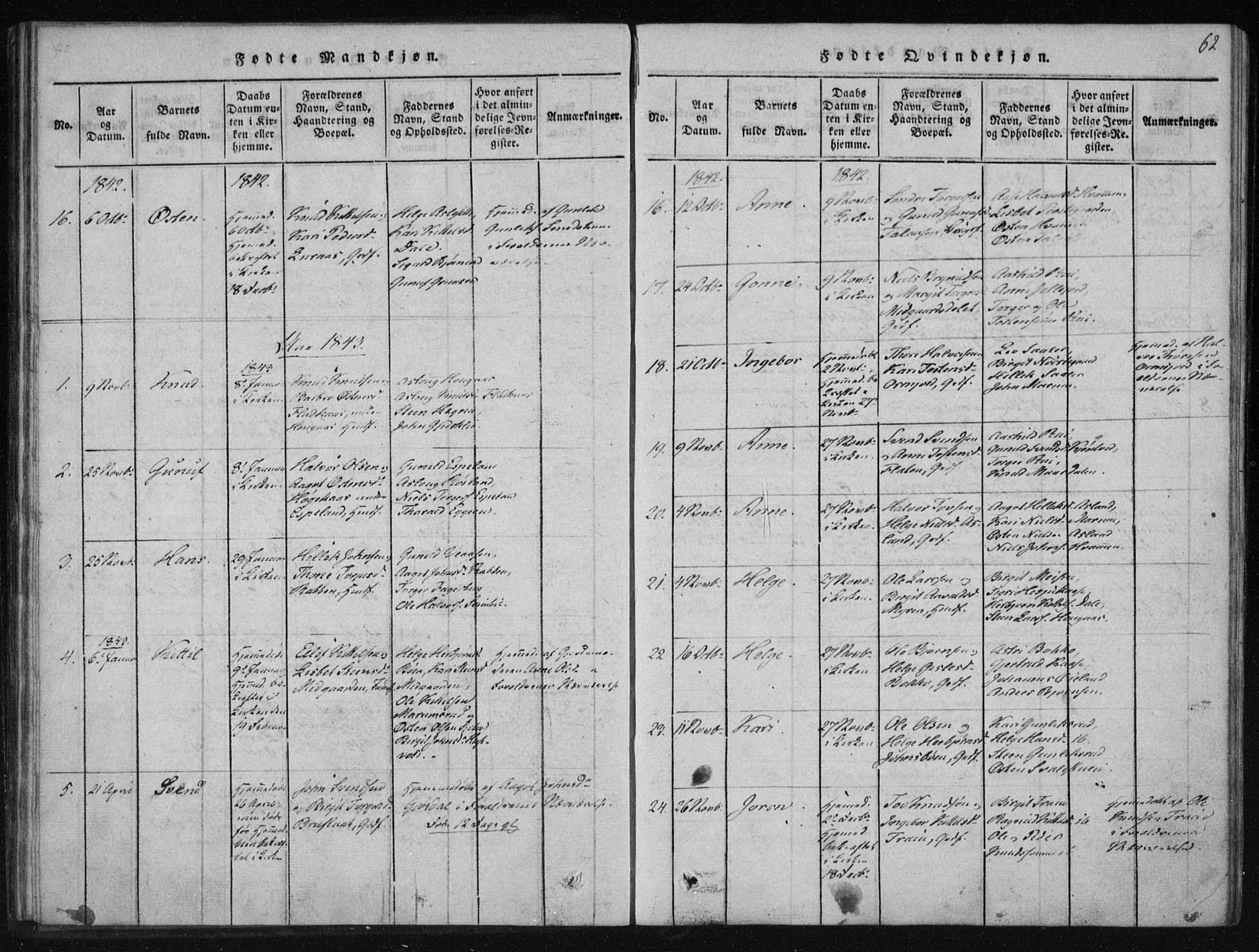 Tinn kirkebøker, SAKO/A-308/F/Fb/L0001: Parish register (official) no. II 1, 1815-1843, p. 62