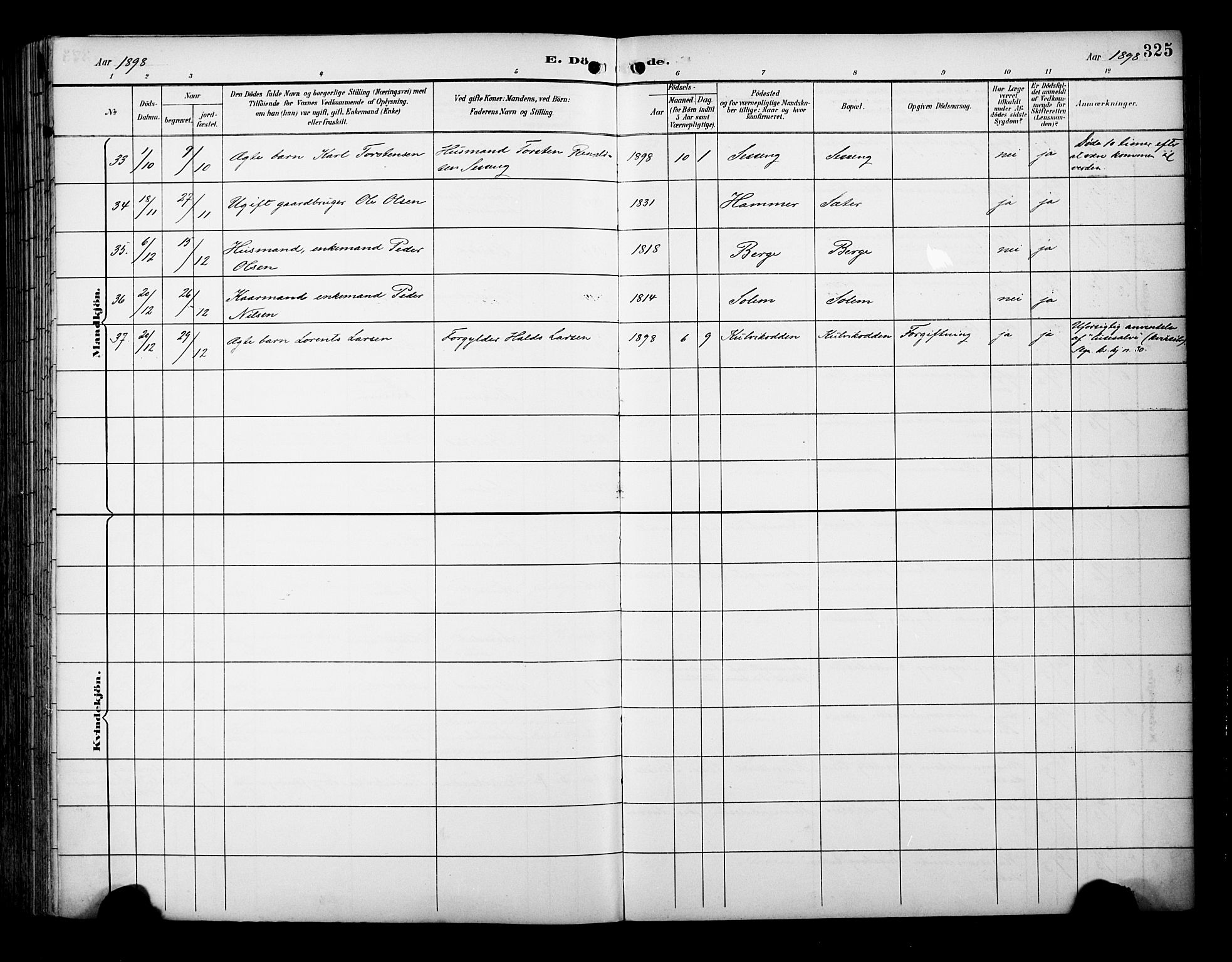 Ministerialprotokoller, klokkerbøker og fødselsregistre - Sør-Trøndelag, SAT/A-1456/695/L1149: Parish register (official) no. 695A09, 1891-1902, p. 325