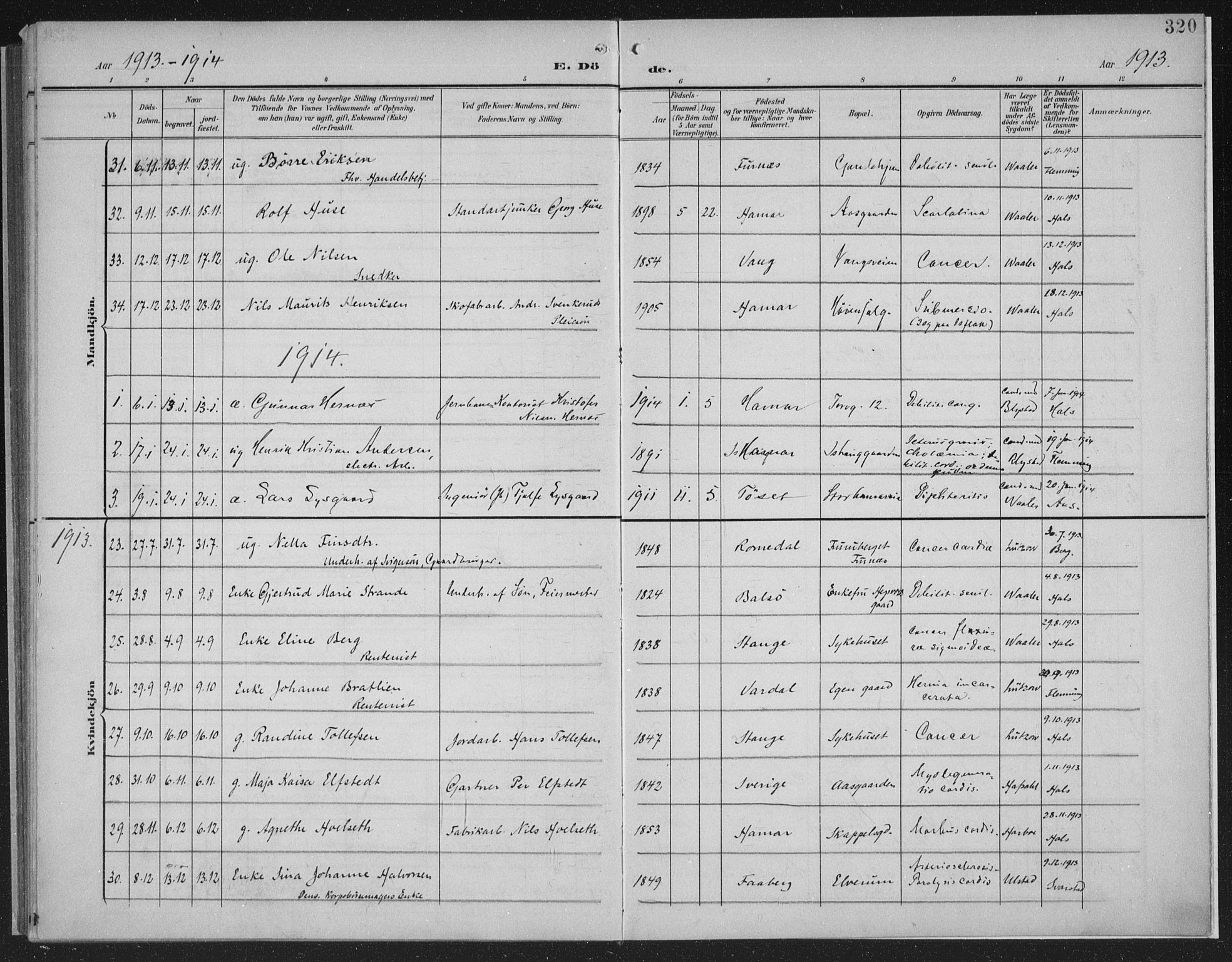 Hamar prestekontor, AV/SAH-DOMPH-002/H/Ha/Haa/L0001: Parish register (official) no. 1, 1900-1914, p. 320