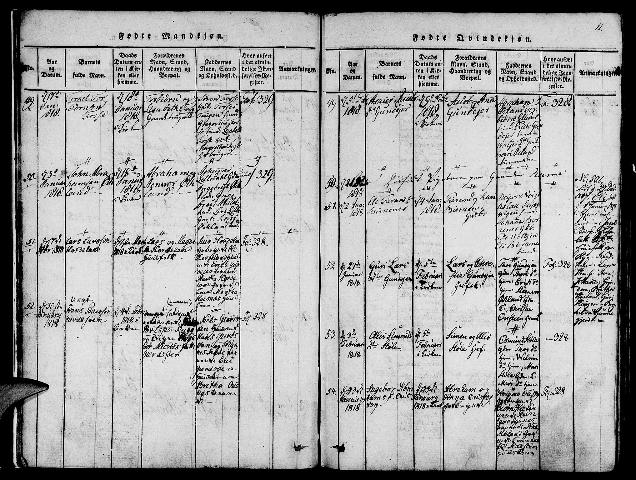 Etne sokneprestembete, SAB/A-75001/H/Haa: Parish register (official) no. A 6, 1815-1831, p. 11