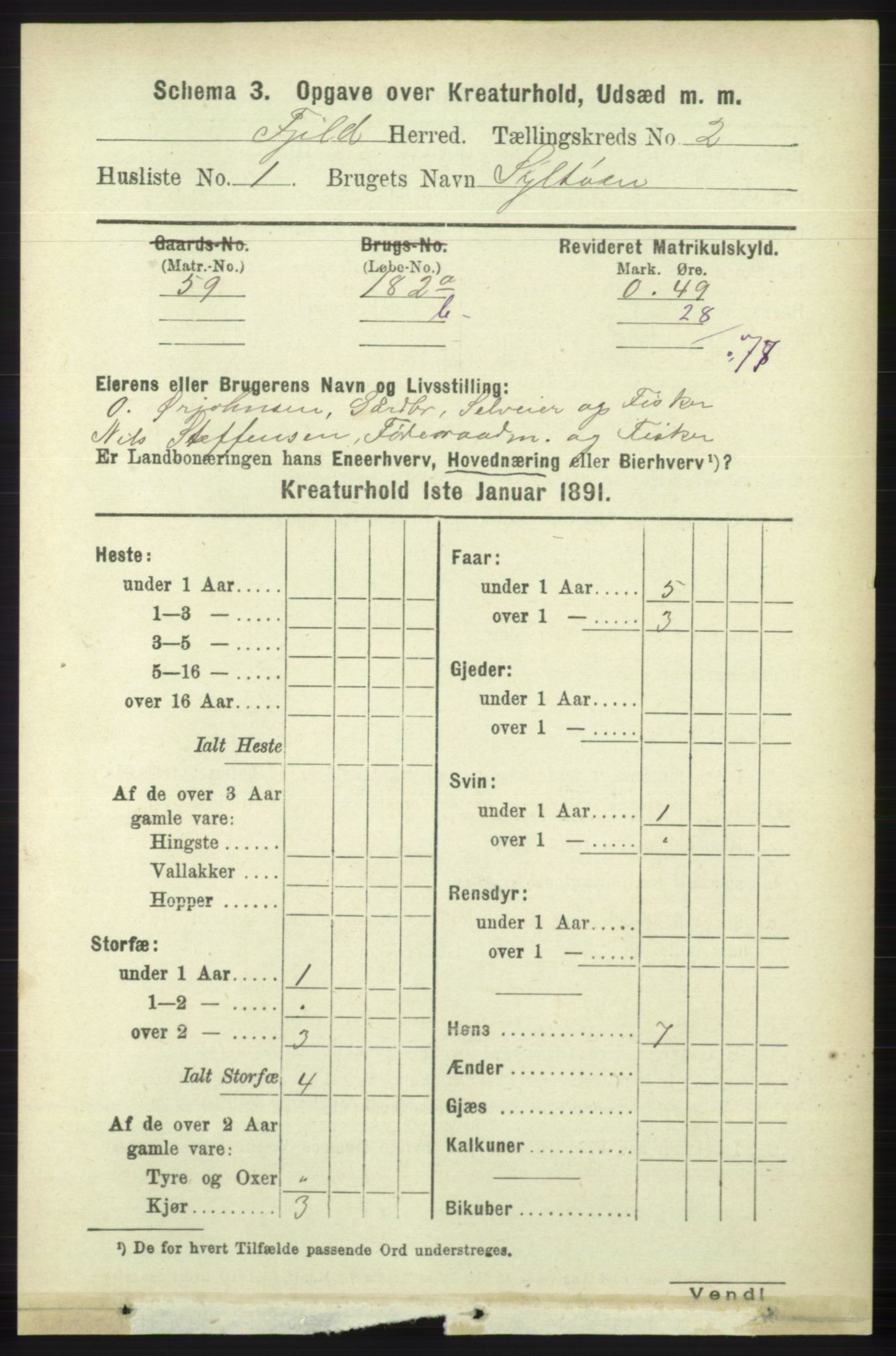 RA, 1891 census for 1246 Fjell, 1891, p. 4020