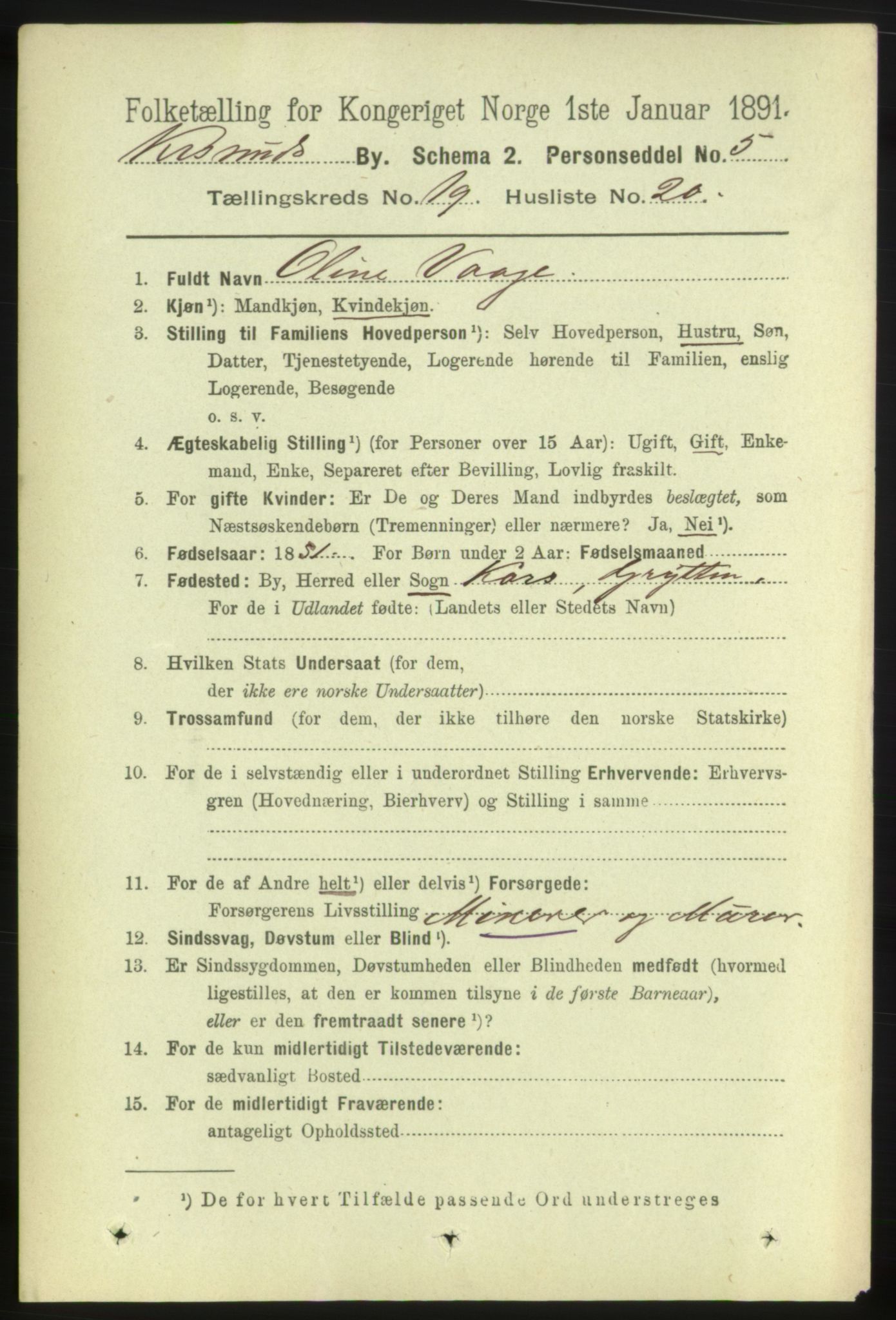 RA, 1891 census for 1503 Kristiansund, 1891, p. 12641