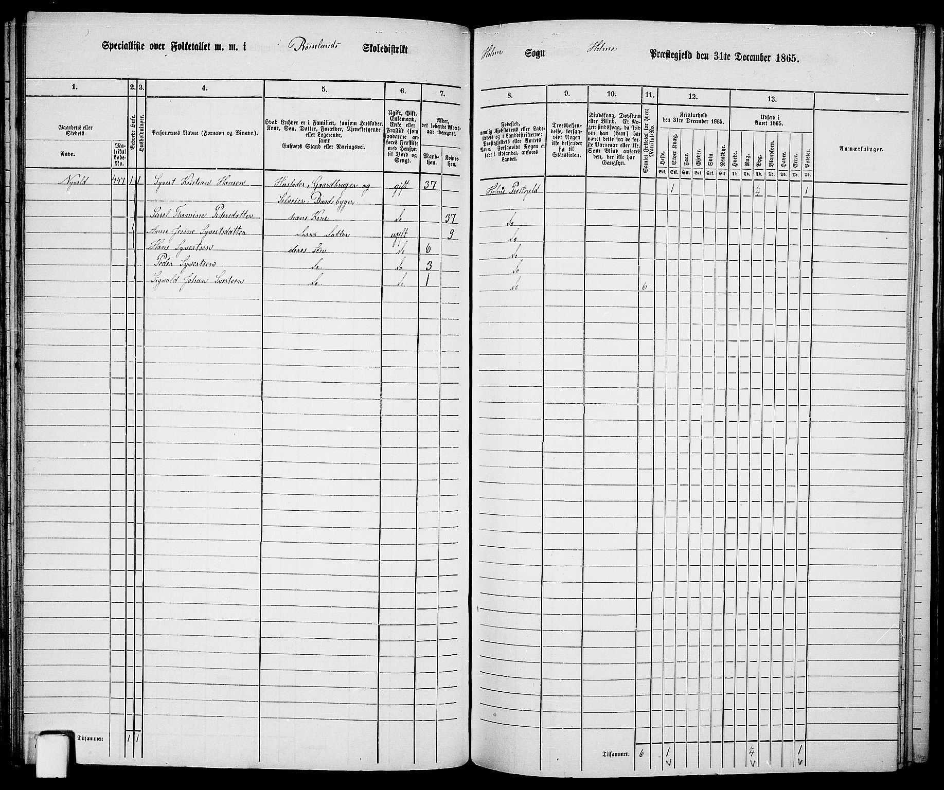 RA, 1865 census for Holum, 1865, p. 75