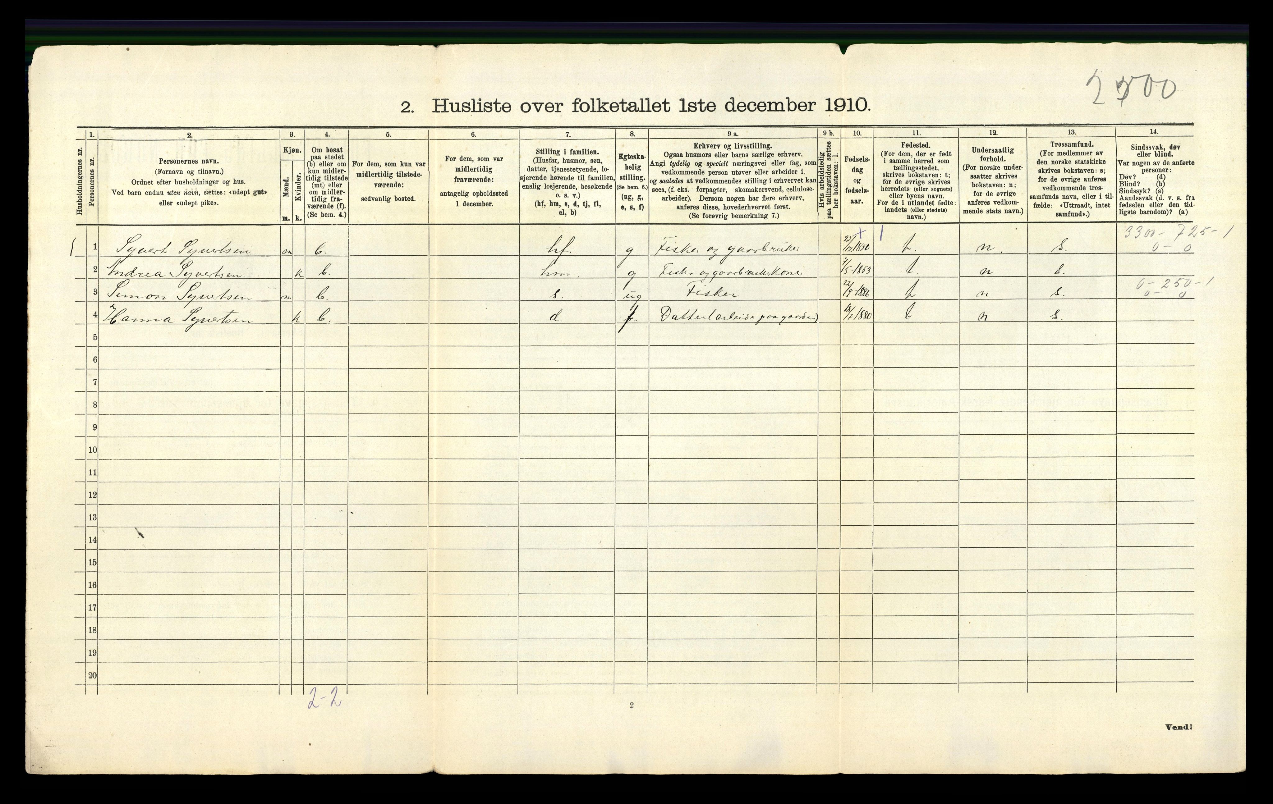 RA, 1910 census for Nes, 1910, p. 46