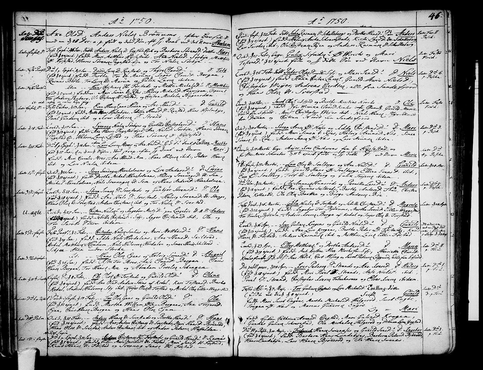 Sandar kirkebøker, SAKO/A-243/F/Fa/L0002: Parish register (official) no. 2, 1733-1788, p. 46