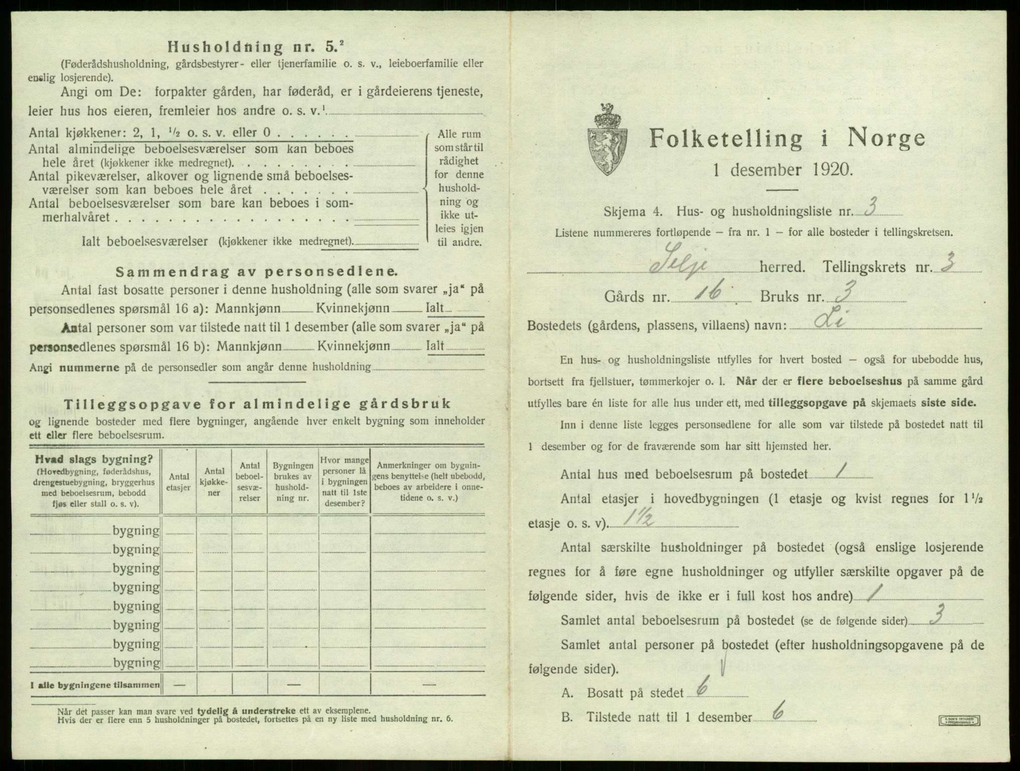 SAB, 1920 census for Selje, 1920, p. 205