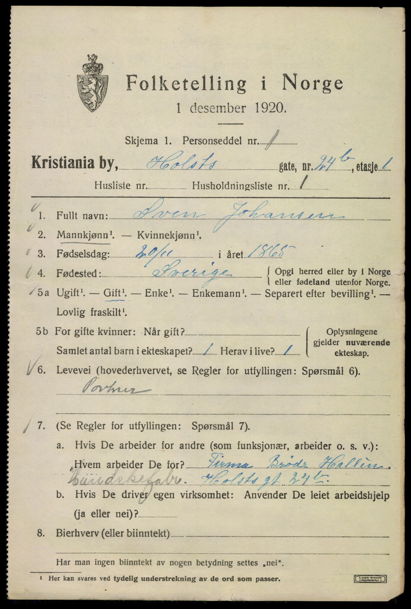 SAO, 1920 census for Kristiania, 1920, p. 298051