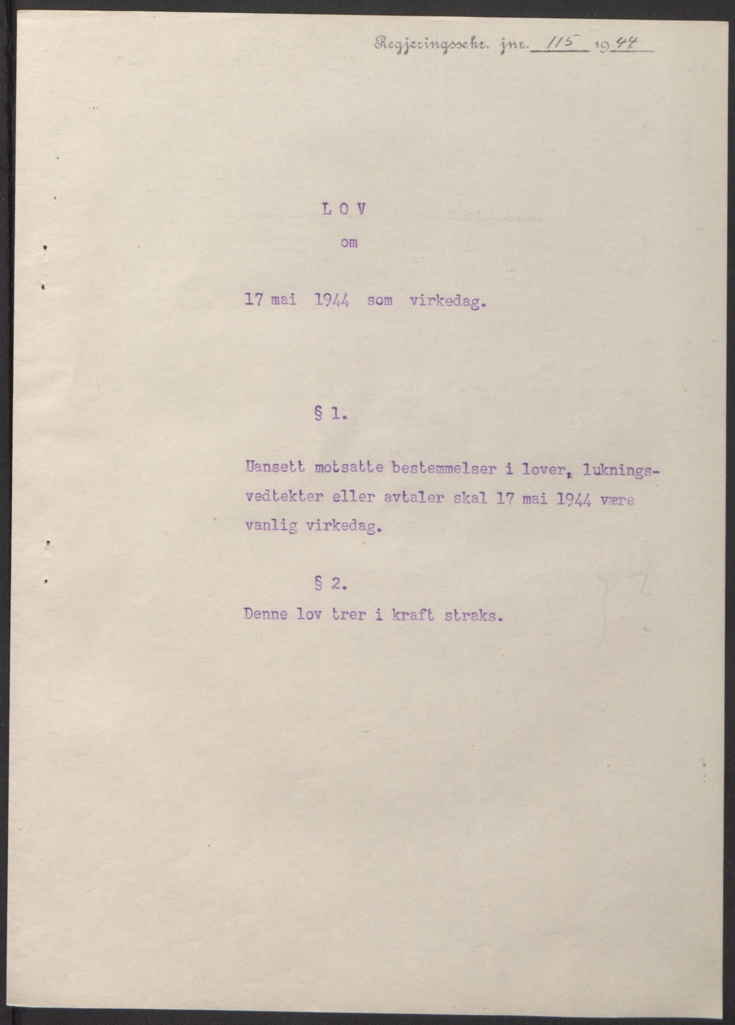 NS-administrasjonen 1940-1945 (Statsrådsekretariatet, de kommisariske statsråder mm), RA/S-4279/D/Db/L0100: Lover, 1944, p. 215