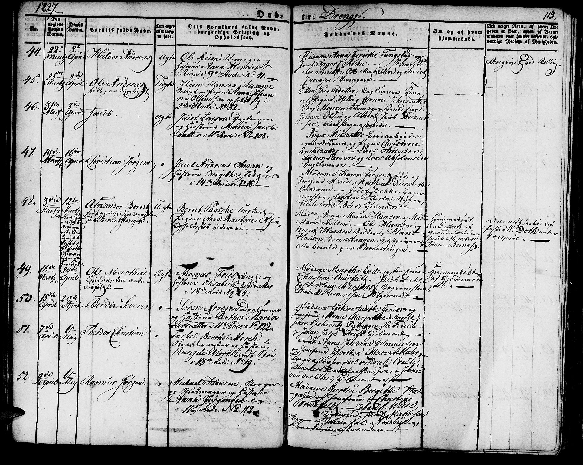 Domkirken sokneprestembete, SAB/A-74801/H/Haa/L0012: Parish register (official) no. A 12, 1821-1840, p. 113