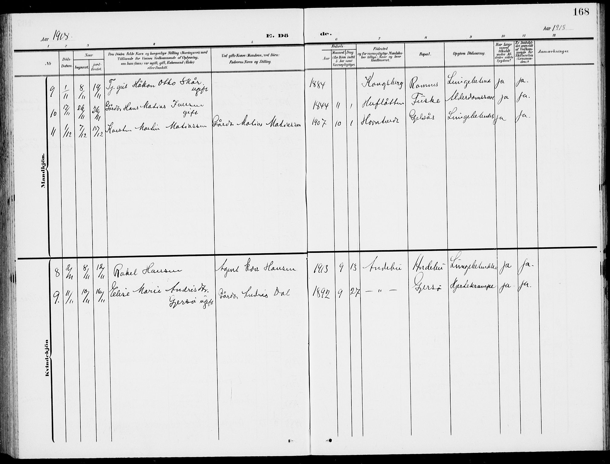 Stokke kirkebøker, AV/SAKO-A-320/G/Gc/L0001: Parish register (copy) no. III 1, 1904-1935, p. 168