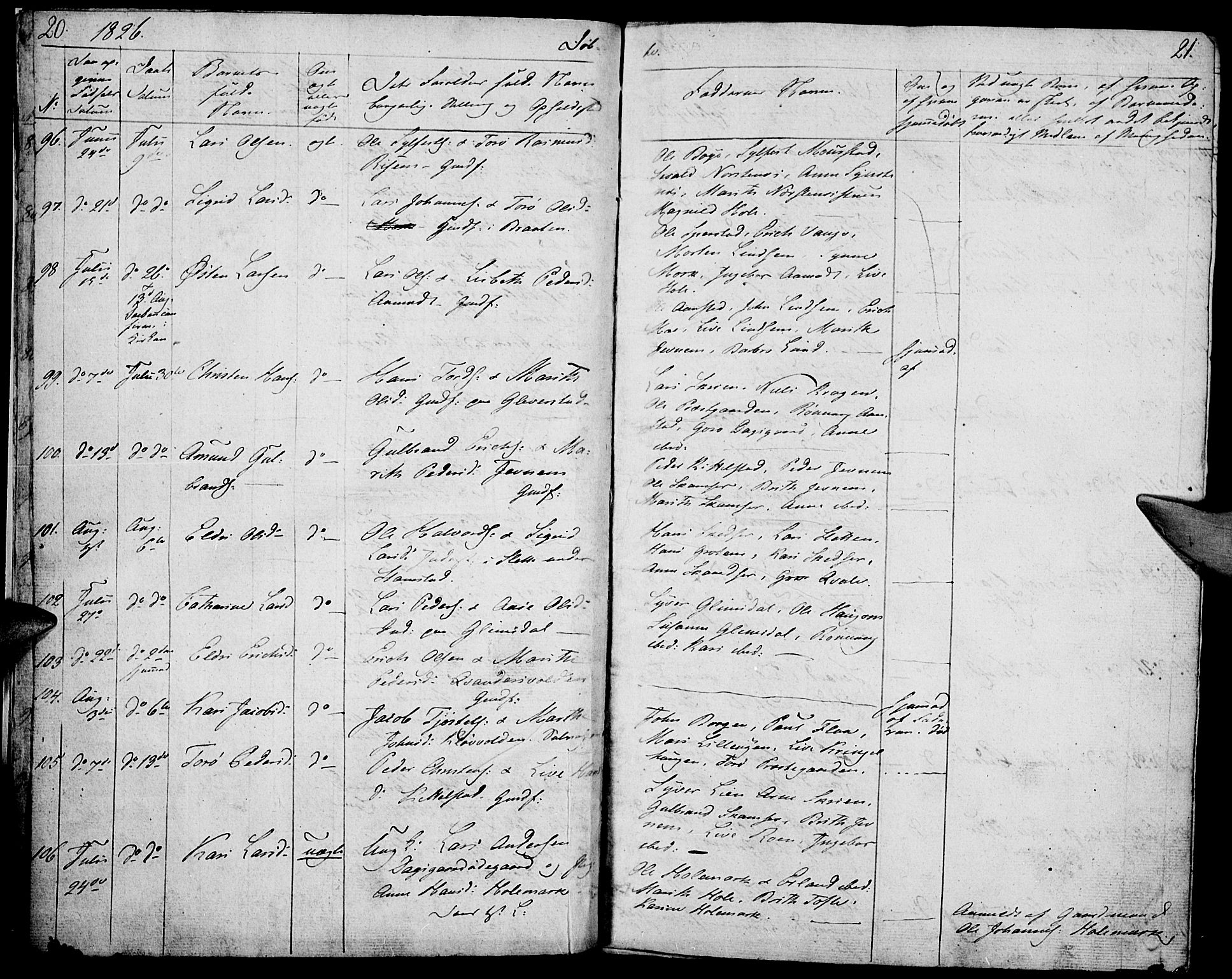 Lom prestekontor, AV/SAH-PREST-070/K/L0005: Parish register (official) no. 5, 1825-1837, p. 20-21