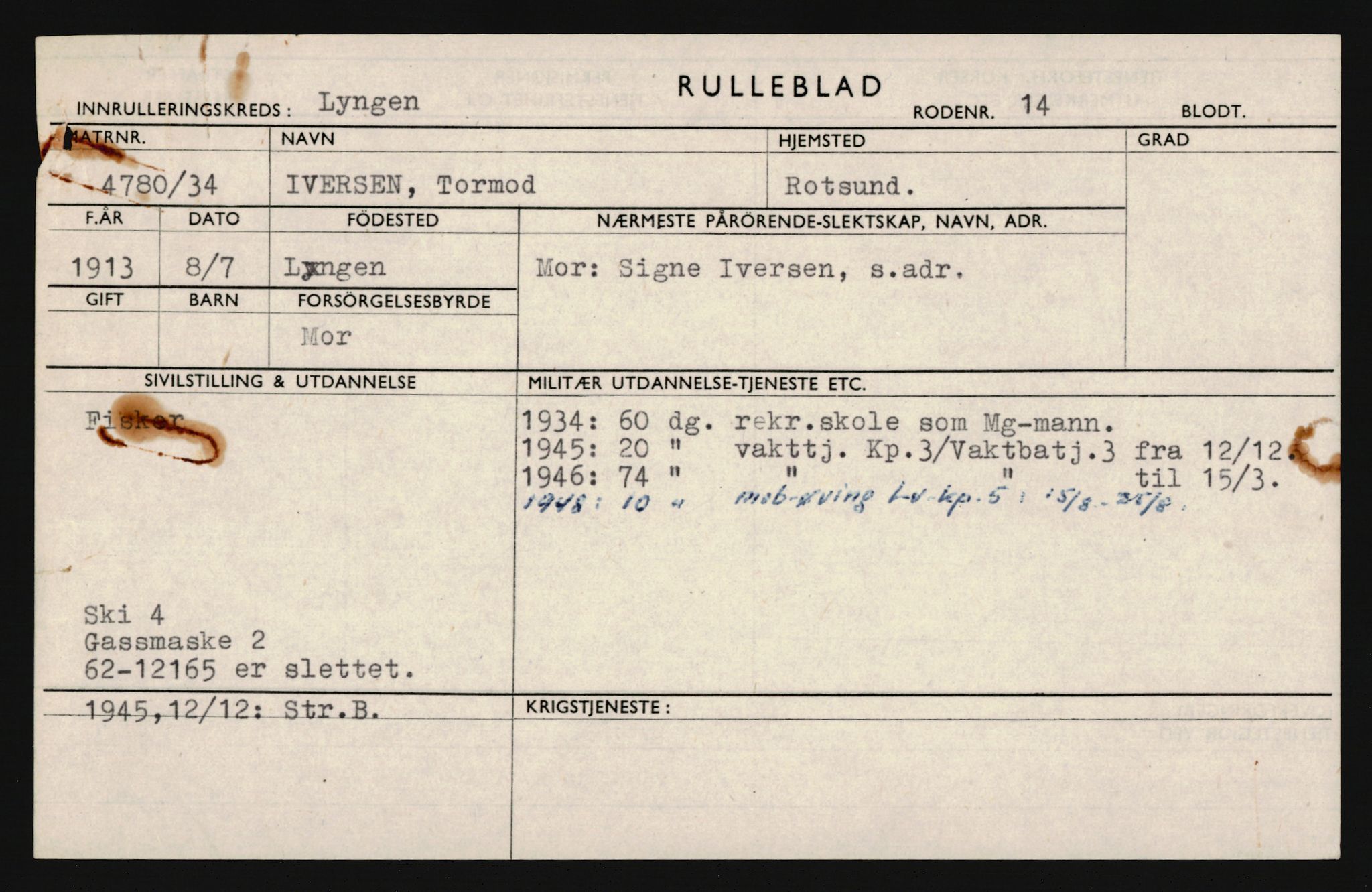 Forsvaret, Troms infanteriregiment nr. 16, AV/RA-RAFA-3146/P/Pa/L0018: Rulleblad for regimentets menige mannskaper, årsklasse 1934, 1934, p. 463