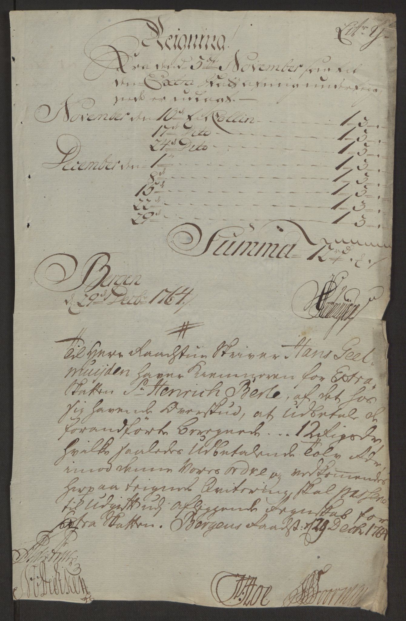 Rentekammeret inntil 1814, Reviderte regnskaper, Byregnskaper, AV/RA-EA-4066/R/Rp/L0367/0001: [P21] Kontribusjonsregnskap / Ekstraskatt, 1764, p. 48