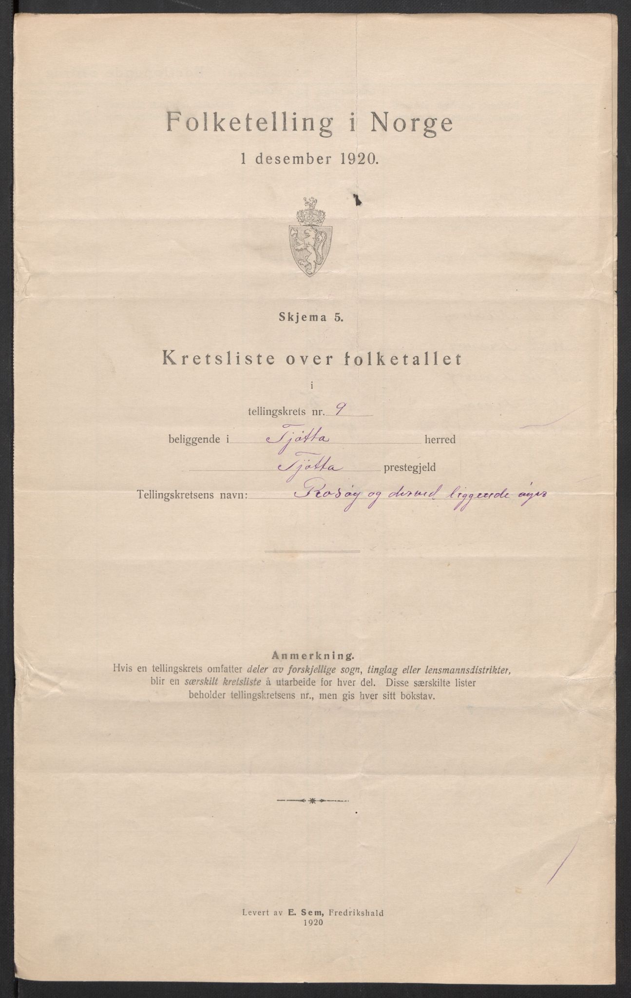 SAT, 1920 census for Tjøtta, 1920, p. 35