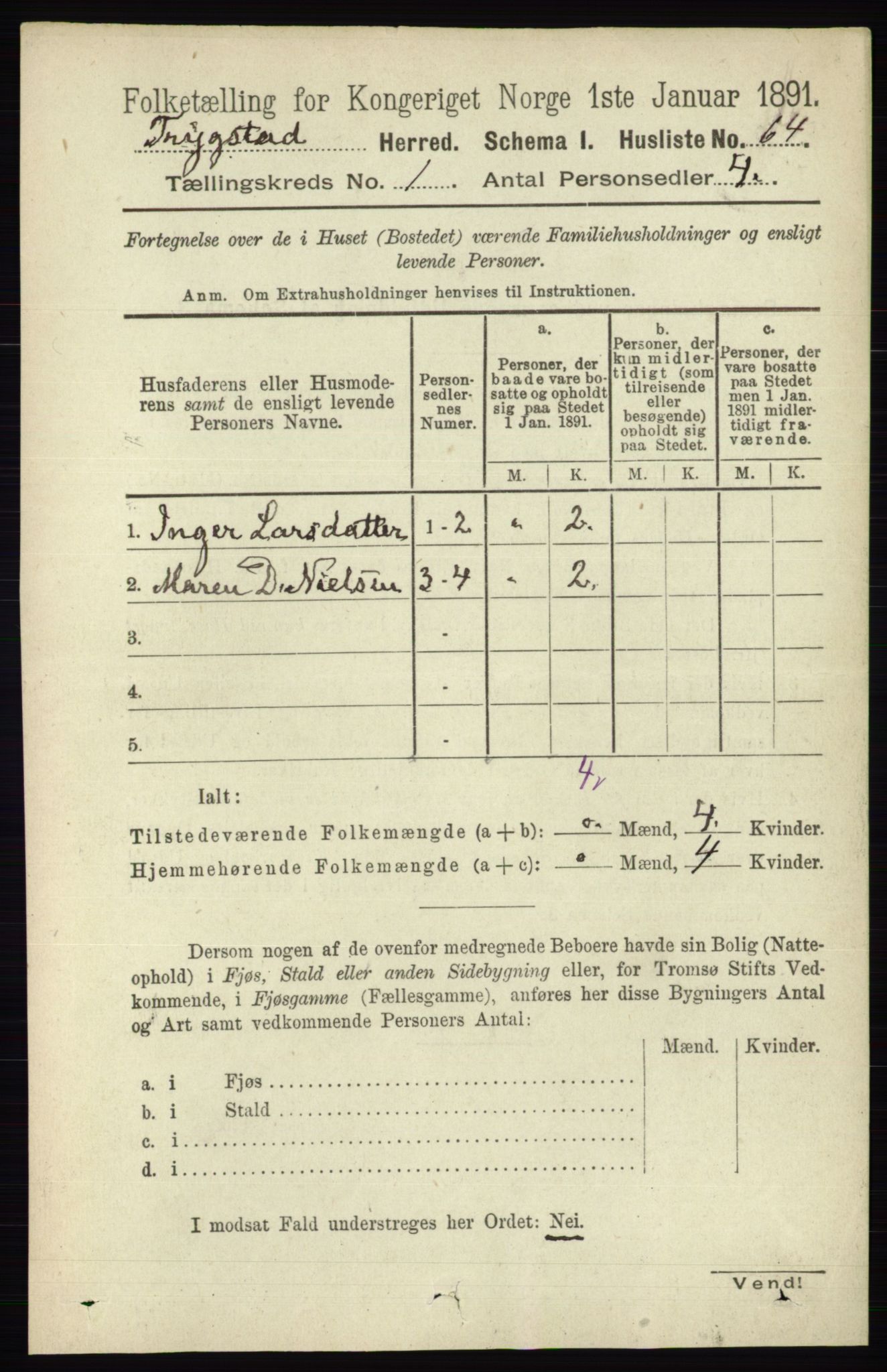 RA, 1891 Census for 0122 Trøgstad, 1891, p. 92