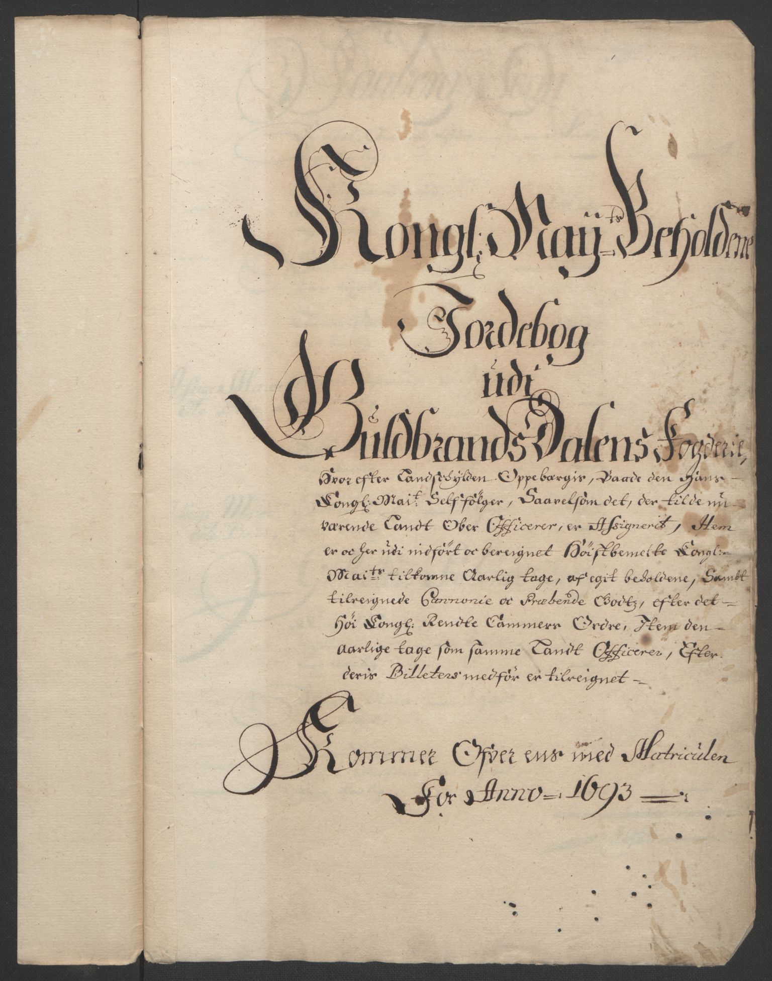 Rentekammeret inntil 1814, Reviderte regnskaper, Fogderegnskap, RA/EA-4092/R17/L1167: Fogderegnskap Gudbrandsdal, 1693, p. 220