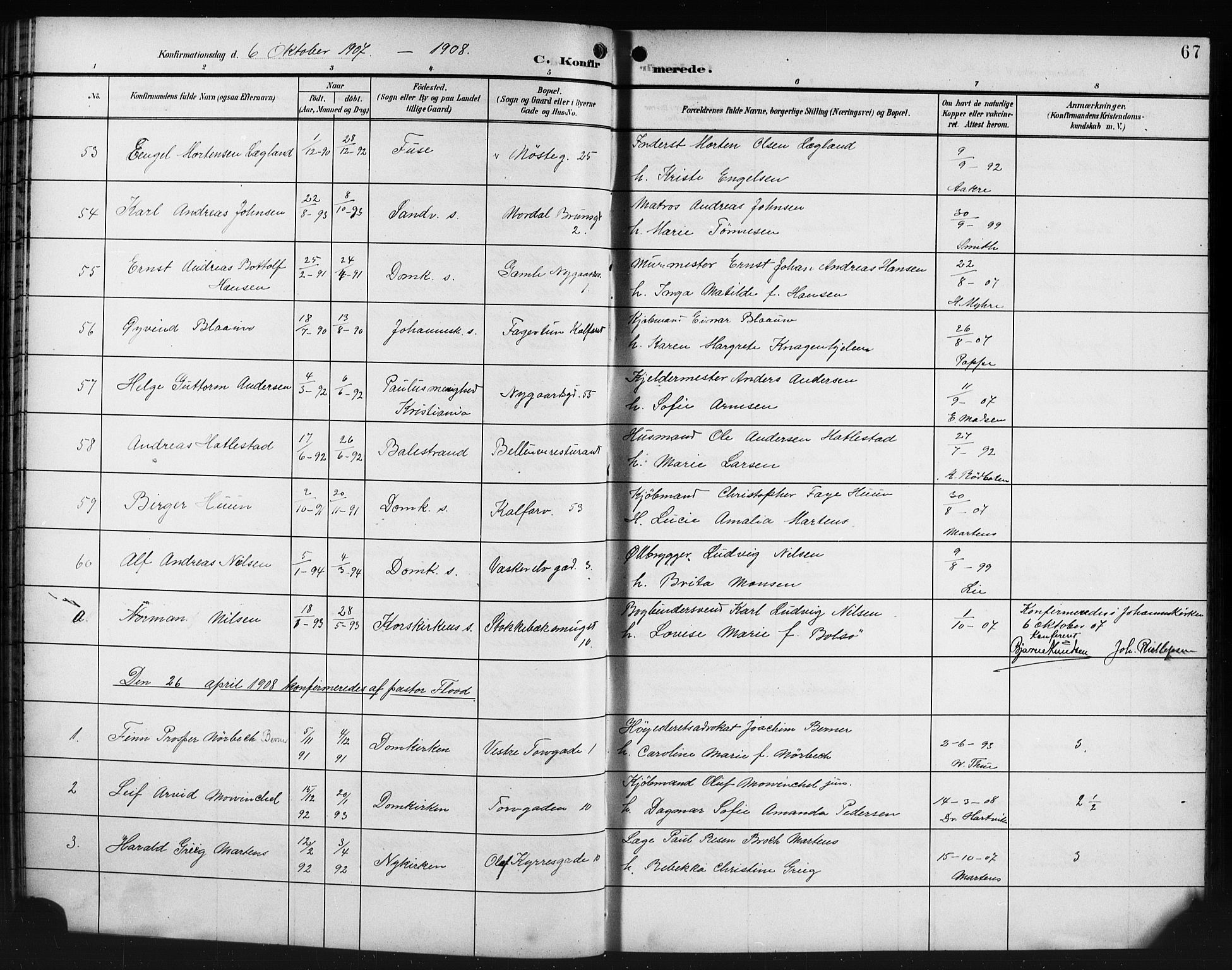 Domkirken sokneprestembete, SAB/A-74801/H/Hab/L0025: Parish register (copy) no. C 5, 1899-1916, p. 67