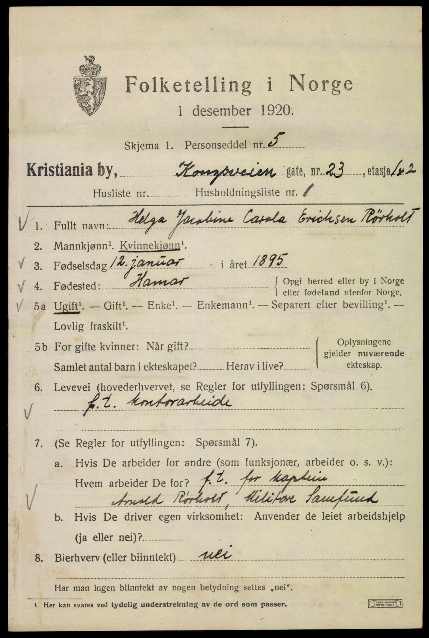 SAO, 1920 census for Kristiania, 1920, p. 348031