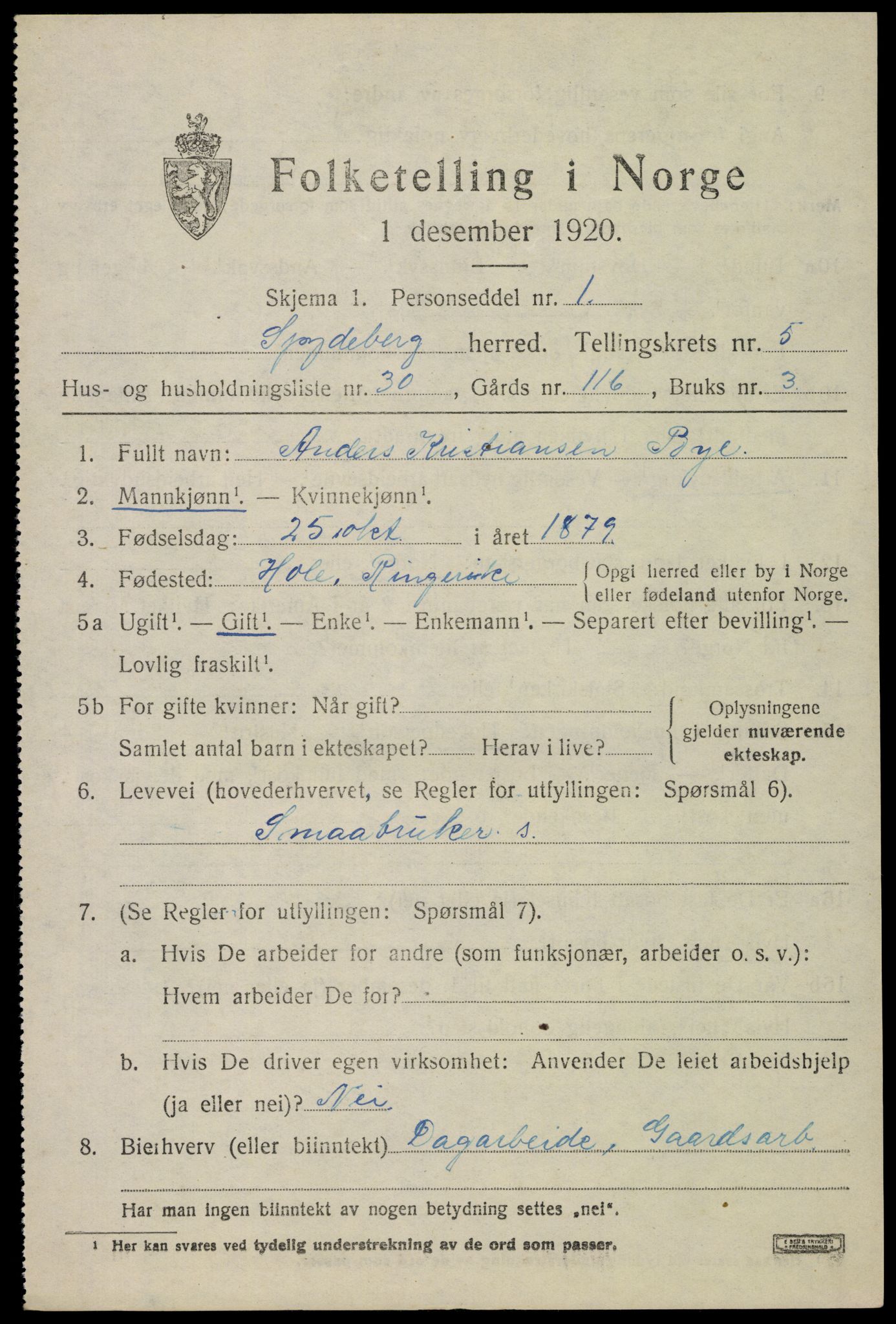 SAO, 1920 census for Spydeberg, 1920, p. 6469