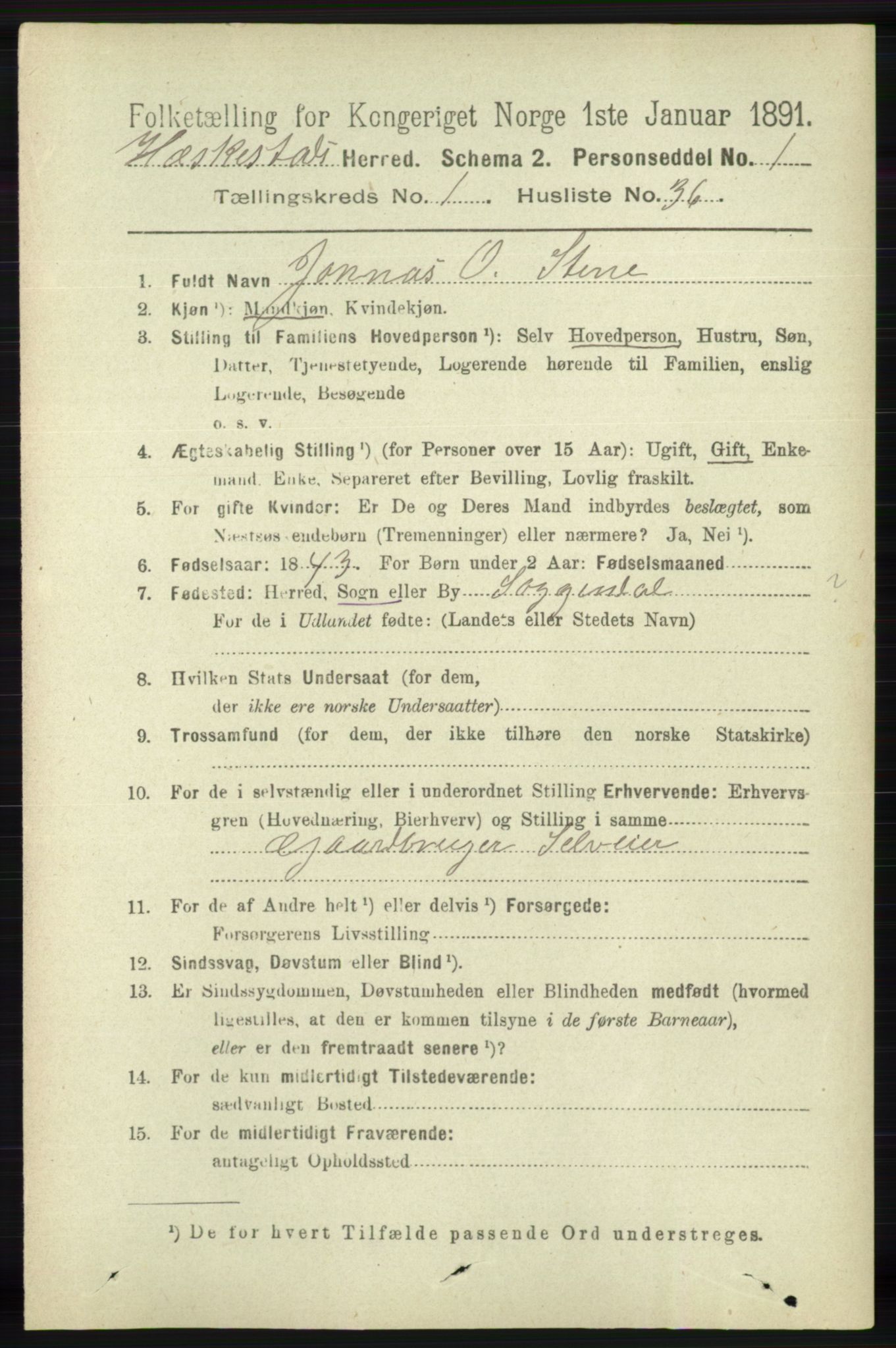 RA, 1891 census for 1113 Heskestad, 1891, p. 241