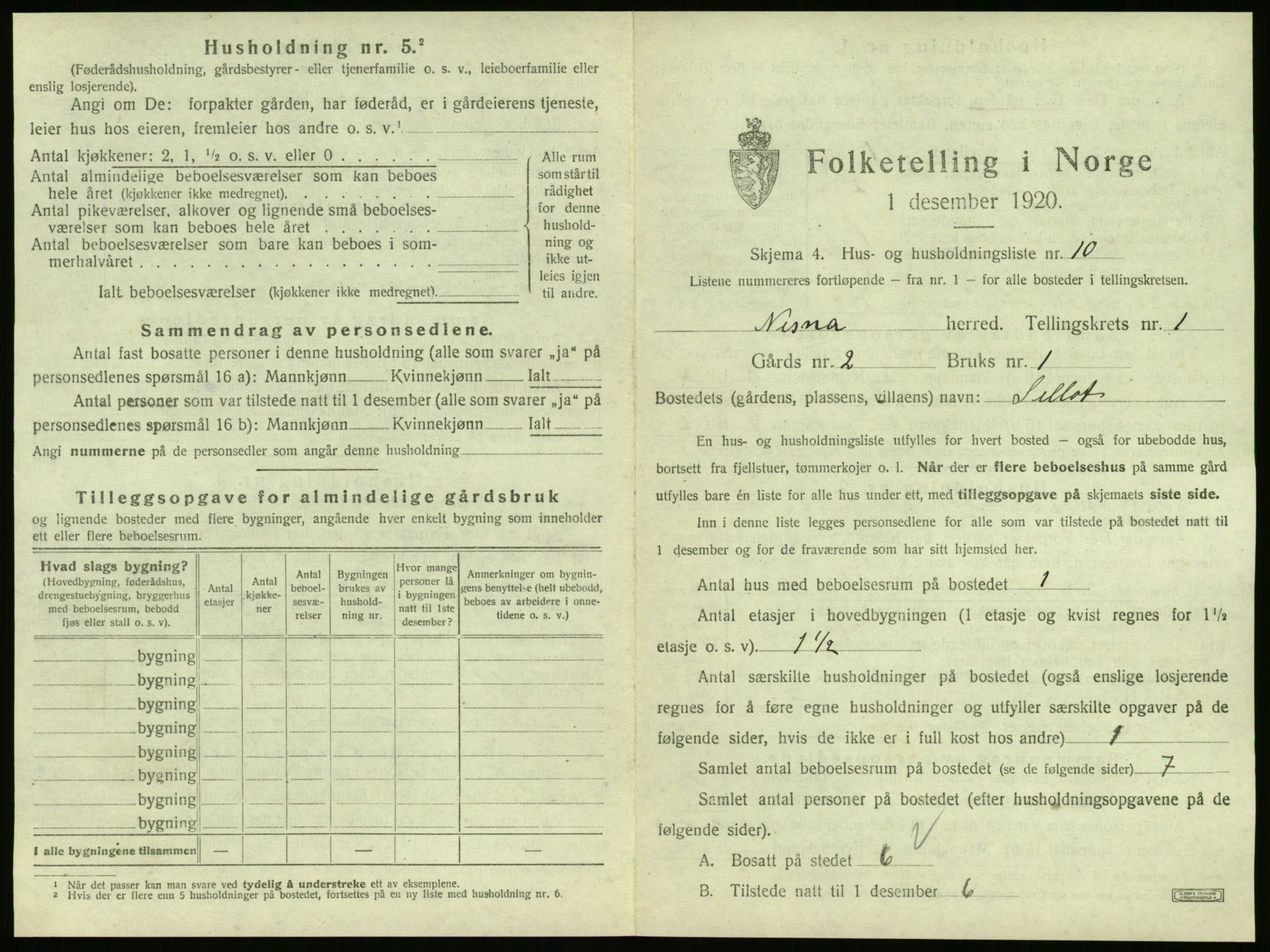 SAT, 1920 census for Nesna, 1920, p. 53