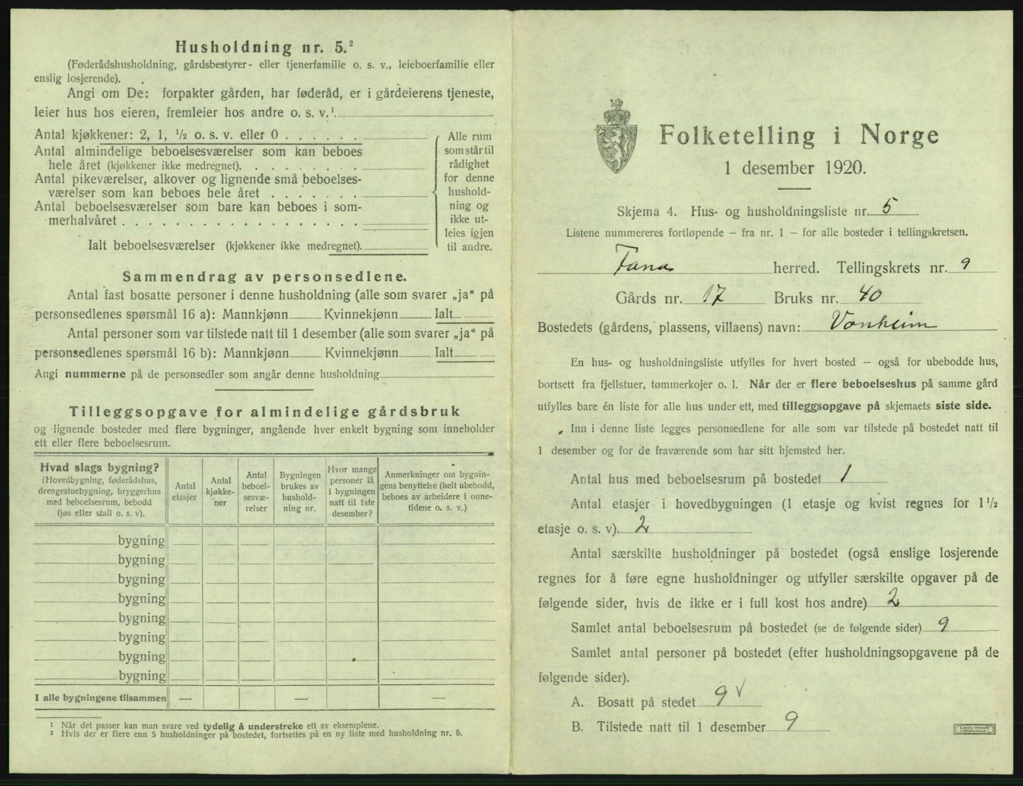 SAB, 1920 census for Fana, 1920, p. 1620