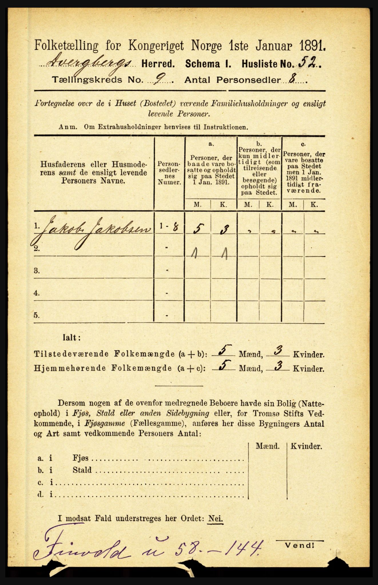 RA, 1891 census for 1872 Dverberg, 1891, p. 3526