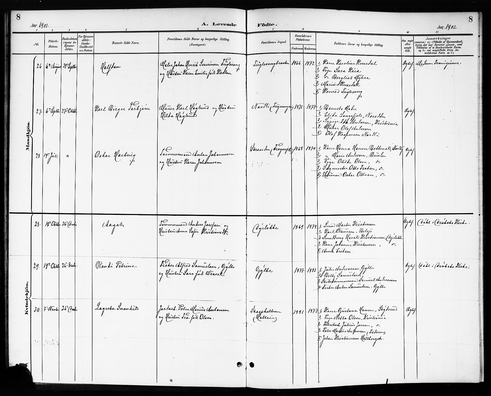 Drøbak prestekontor Kirkebøker, AV/SAO-A-10142a/G/Gb/L0001: Parish register (copy) no. II 1, 1901-1919, p. 8