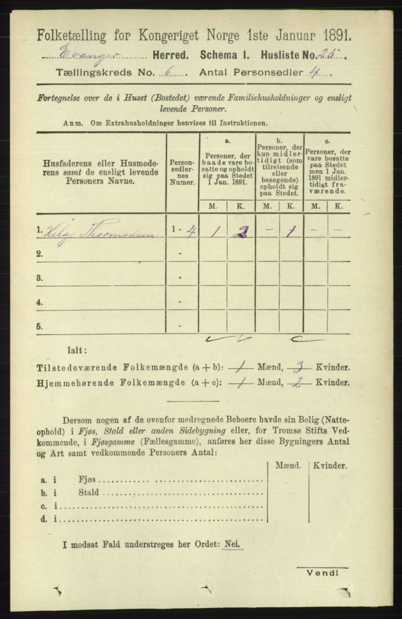 RA, 1891 census for 1237 Evanger, 1891, p. 1604