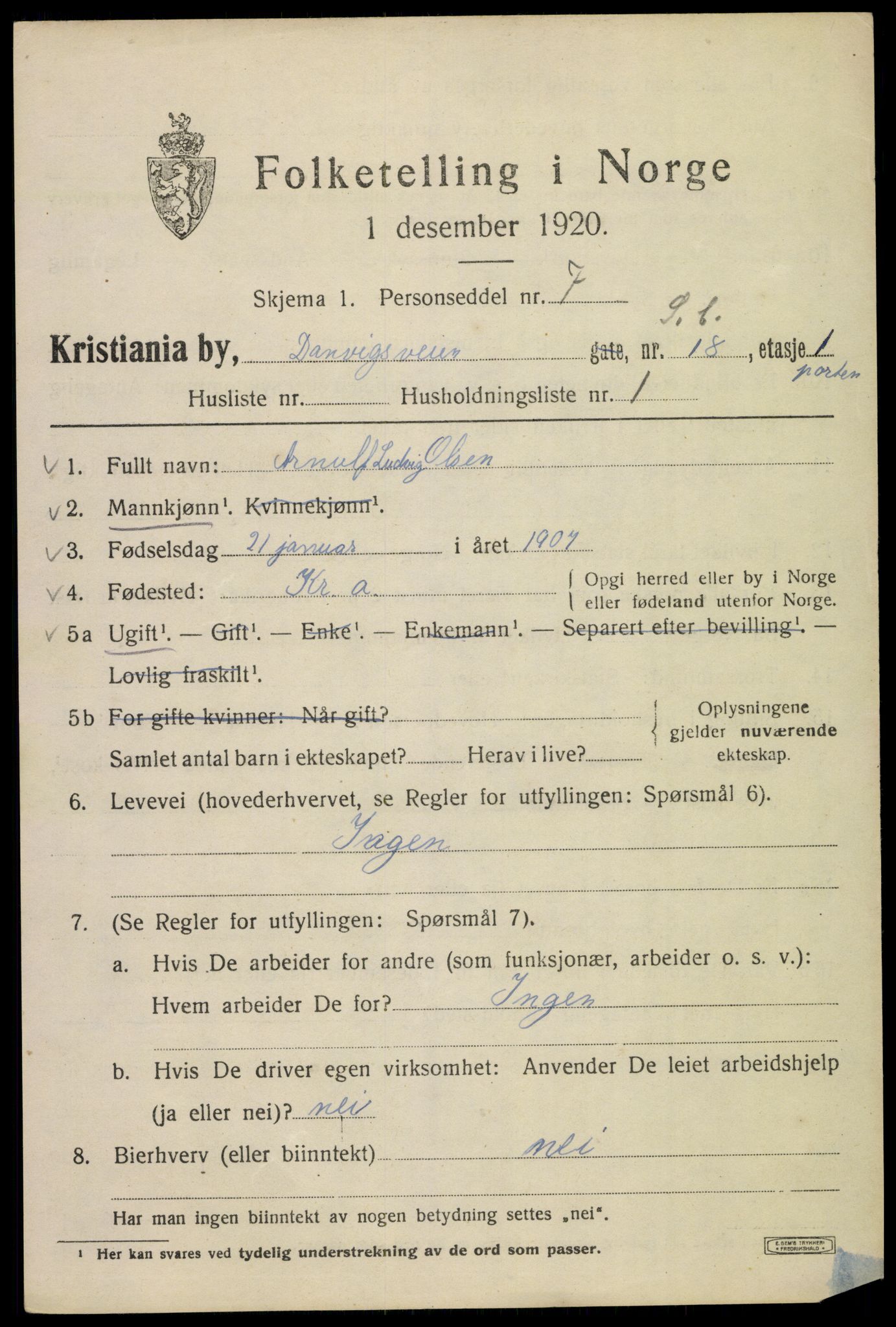 SAO, 1920 census for Kristiania, 1920, p. 197187