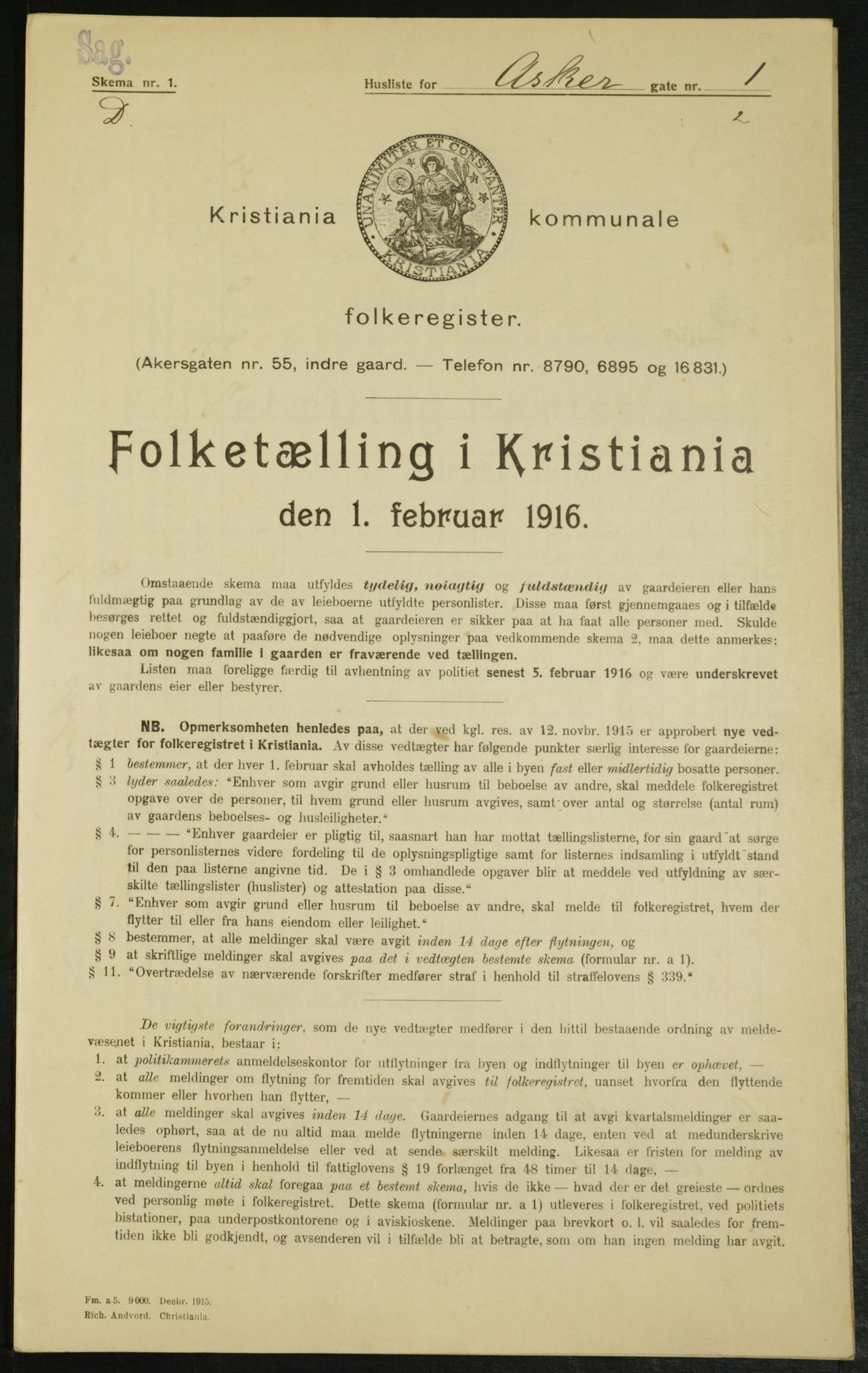 OBA, Municipal Census 1916 for Kristiania, 1916, p. 2603