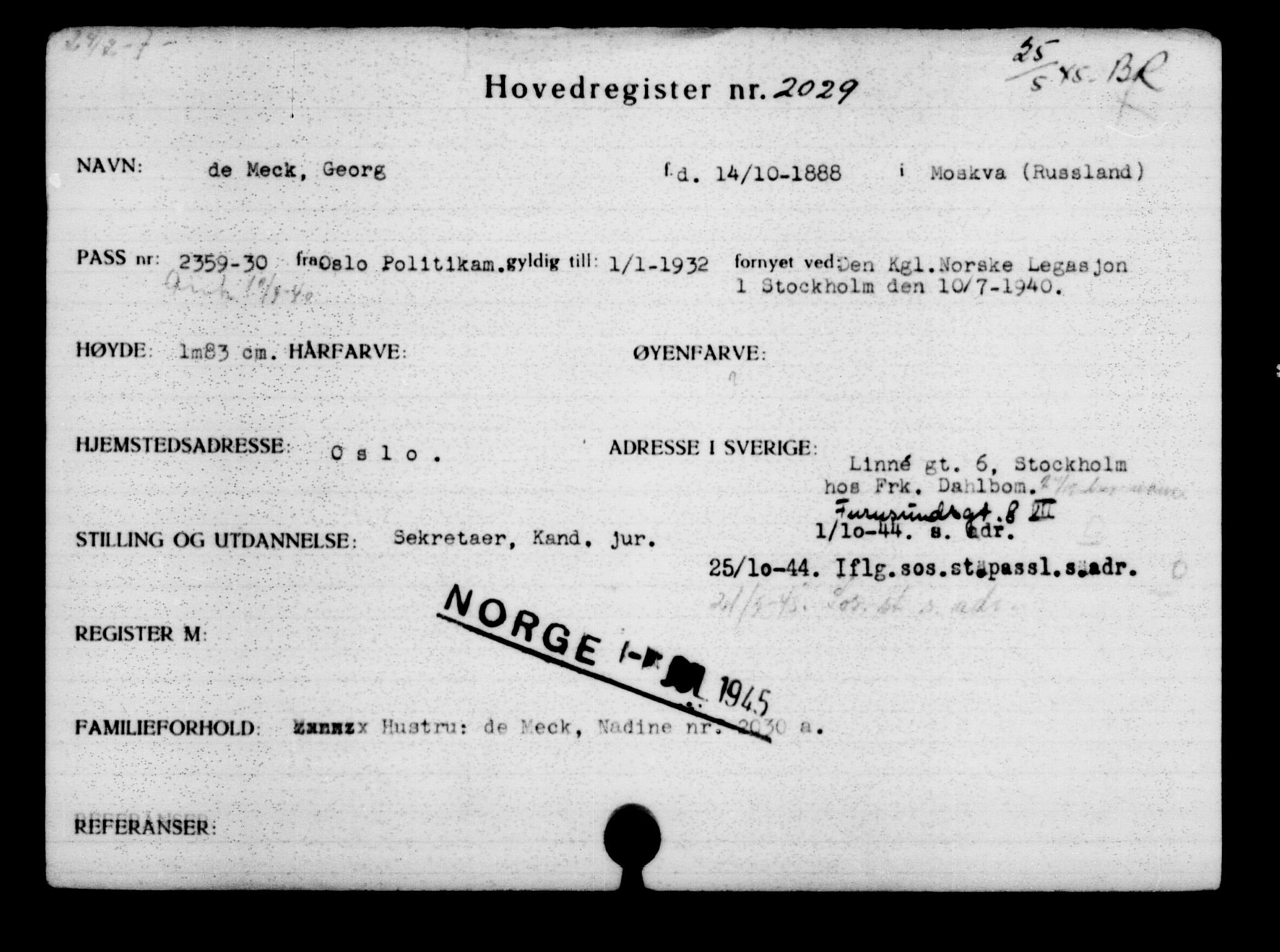 Den Kgl. Norske Legasjons Flyktningskontor, AV/RA-S-6753/V/Va/L0003: Kjesäterkartoteket.  Flyktningenr. 2001-3495, 1940-1945, p. 36