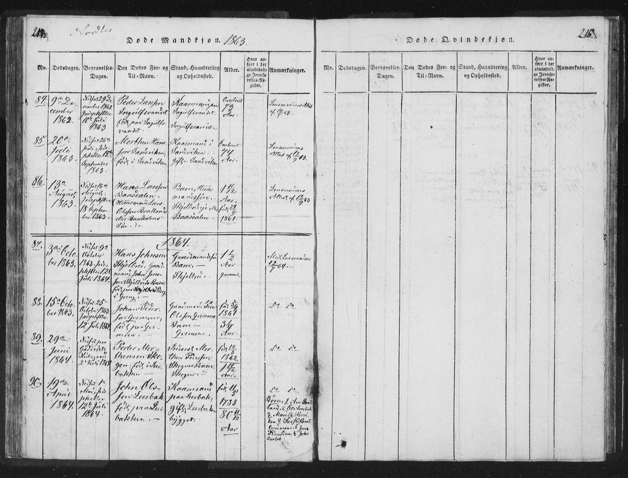 Ministerialprotokoller, klokkerbøker og fødselsregistre - Nord-Trøndelag, SAT/A-1458/755/L0491: Parish register (official) no. 755A01 /1, 1817-1864, p. 214-215