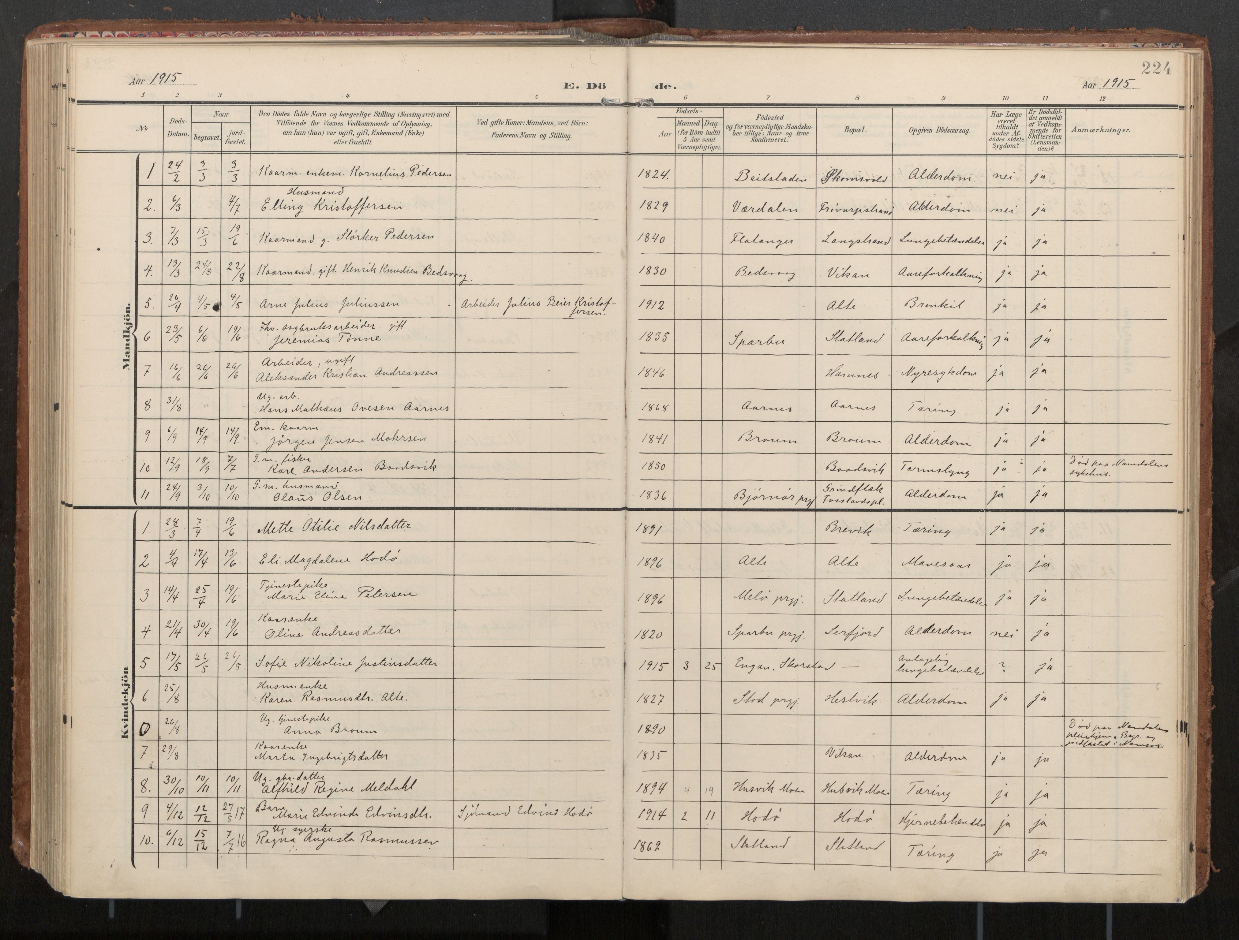 Ministerialprotokoller, klokkerbøker og fødselsregistre - Nord-Trøndelag, AV/SAT-A-1458/774/L0629: Parish register (official), 1904-1926, p. 224