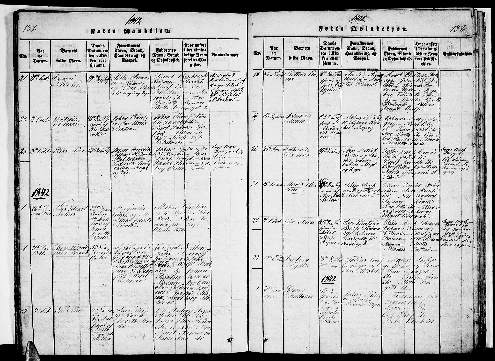 Ministerialprotokoller, klokkerbøker og fødselsregistre - Nordland, AV/SAT-A-1459/834/L0510: Parish register (copy) no. 834C01, 1820-1847, p. 137-138