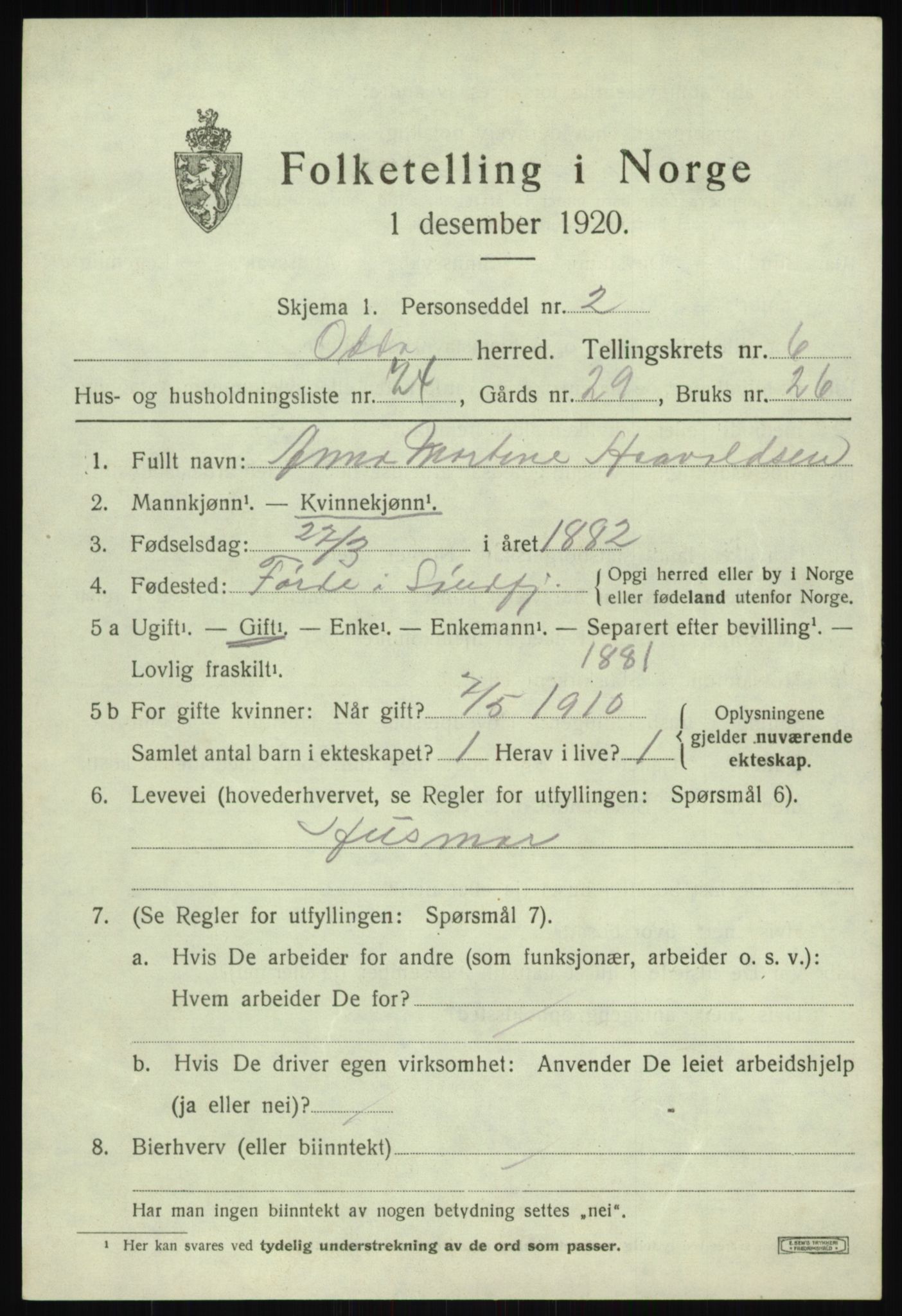 SAB, 1920 census for Odda, 1920, p. 4687