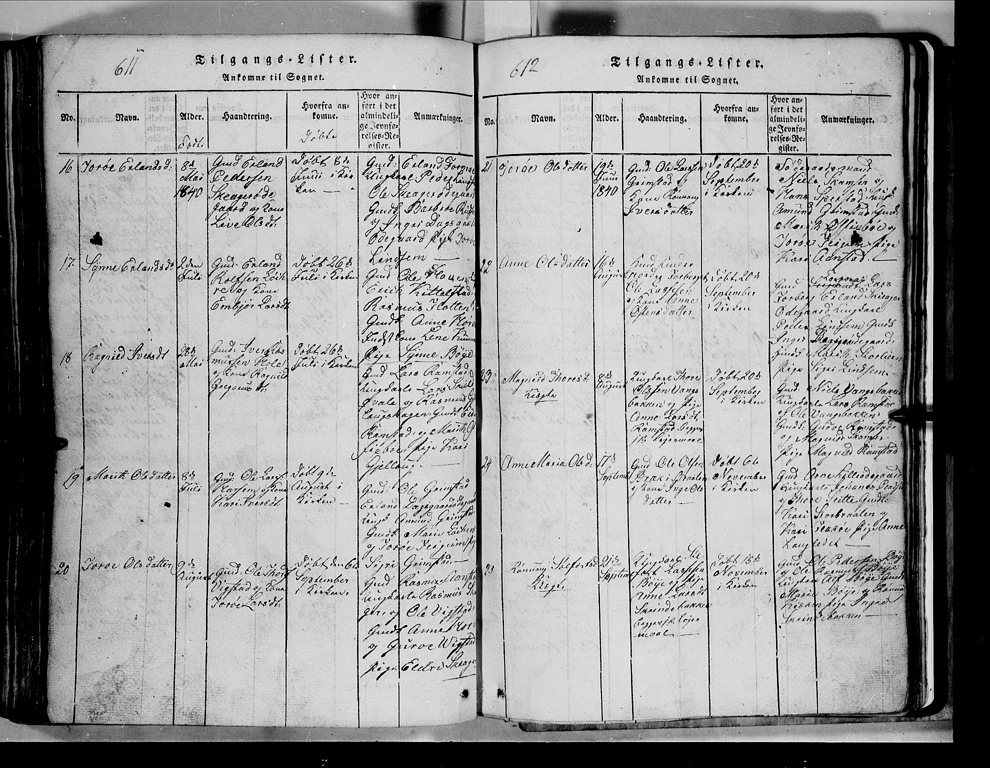 Lom prestekontor, SAH/PREST-070/L/L0003: Parish register (copy) no. 3, 1815-1844, p. 611-612
