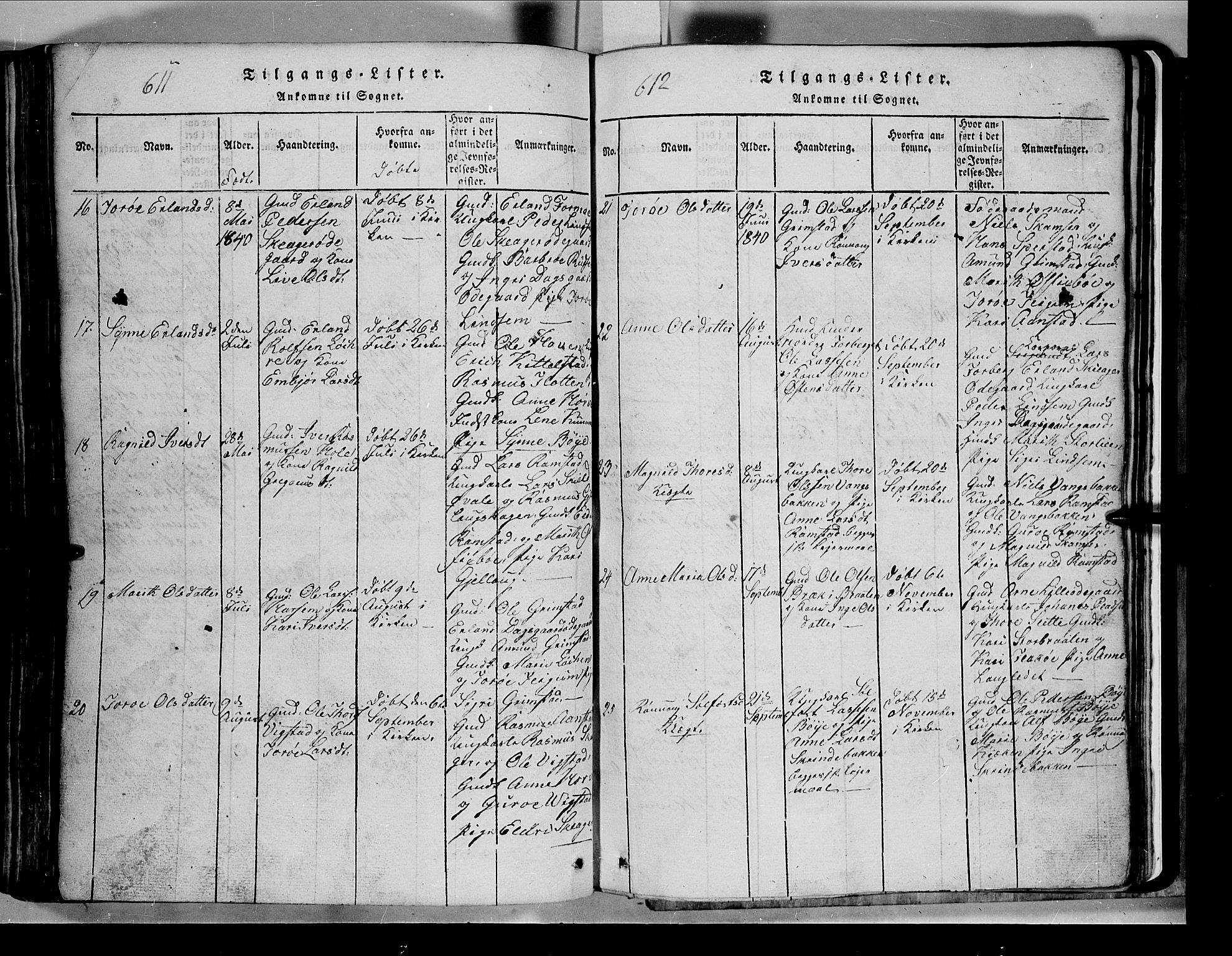 Lom prestekontor, AV/SAH-PREST-070/L/L0003: Parish register (copy) no. 3, 1815-1844, p. 611-612