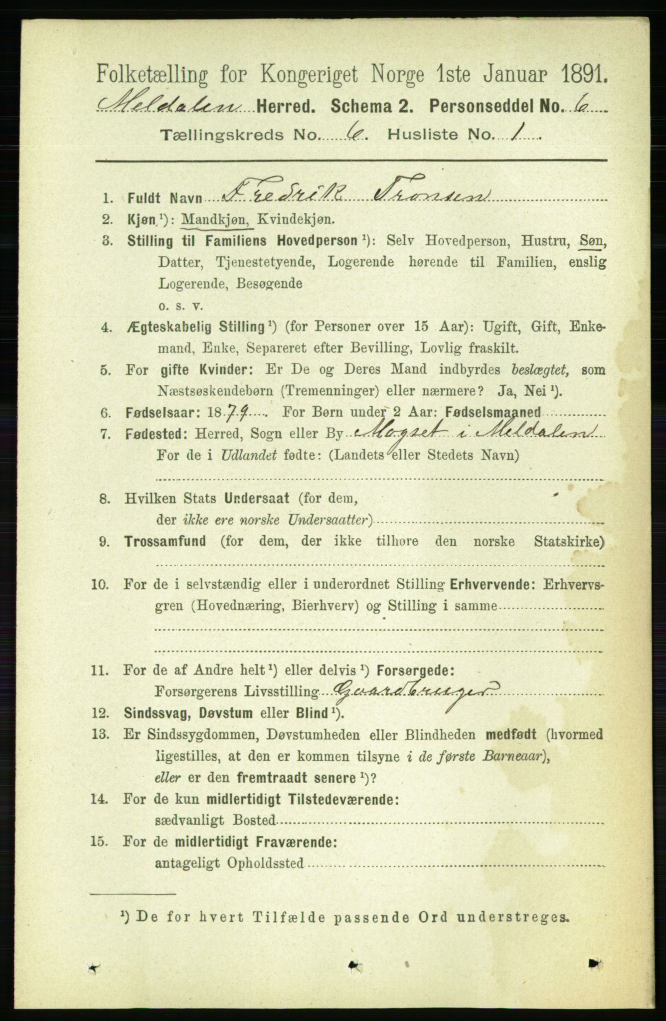 RA, 1891 census for 1636 Meldal, 1891, p. 2874