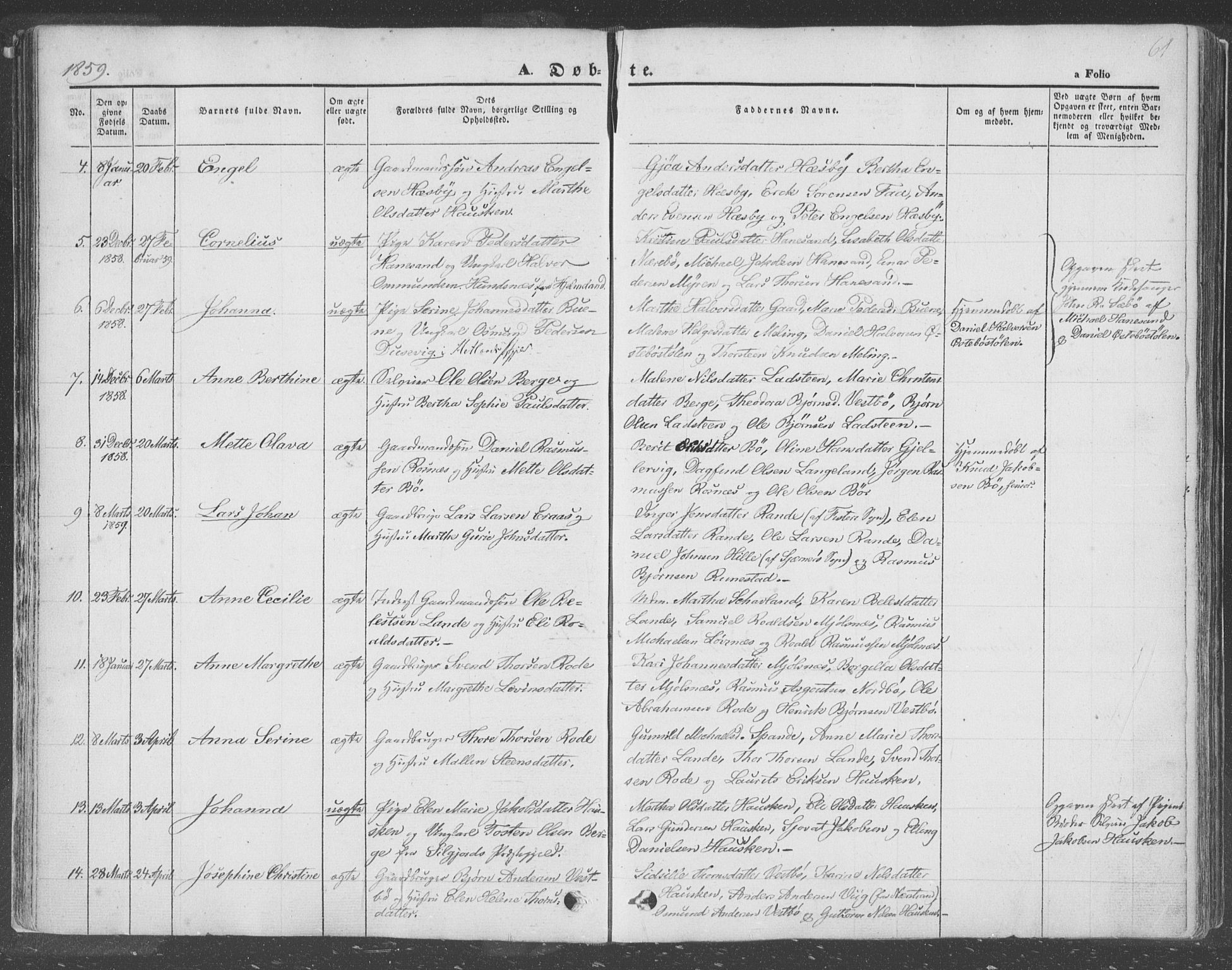 Finnøy sokneprestkontor, AV/SAST-A-101825/H/Ha/Haa/L0007: Parish register (official) no. A 7, 1847-1862, p. 61