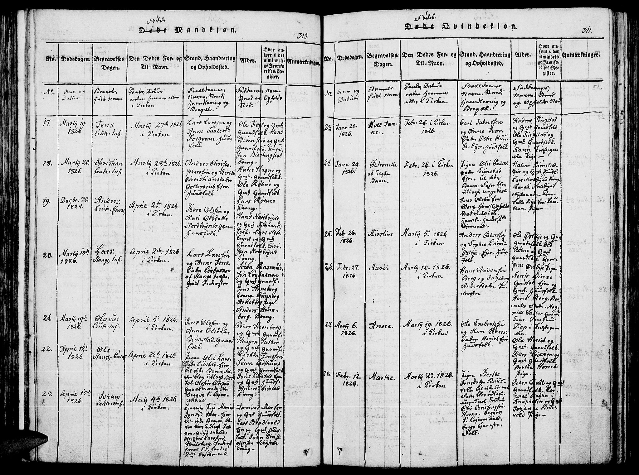 Romedal prestekontor, SAH/PREST-004/K/L0002: Parish register (official) no. 2, 1814-1828, p. 310-311