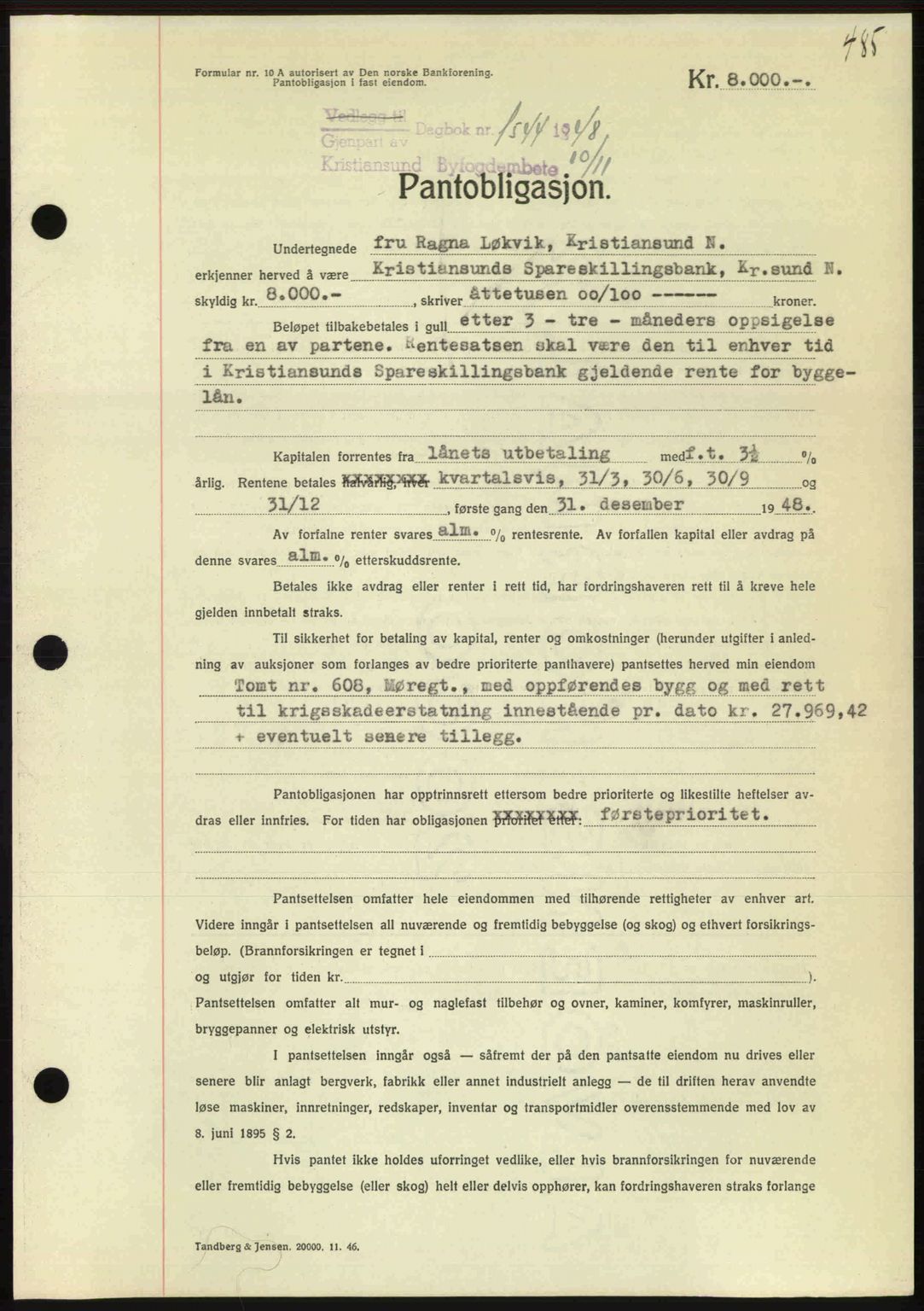 Kristiansund byfogd, AV/SAT-A-4587/A/27: Mortgage book no. 44, 1947-1948, Diary no: : 1544/1948